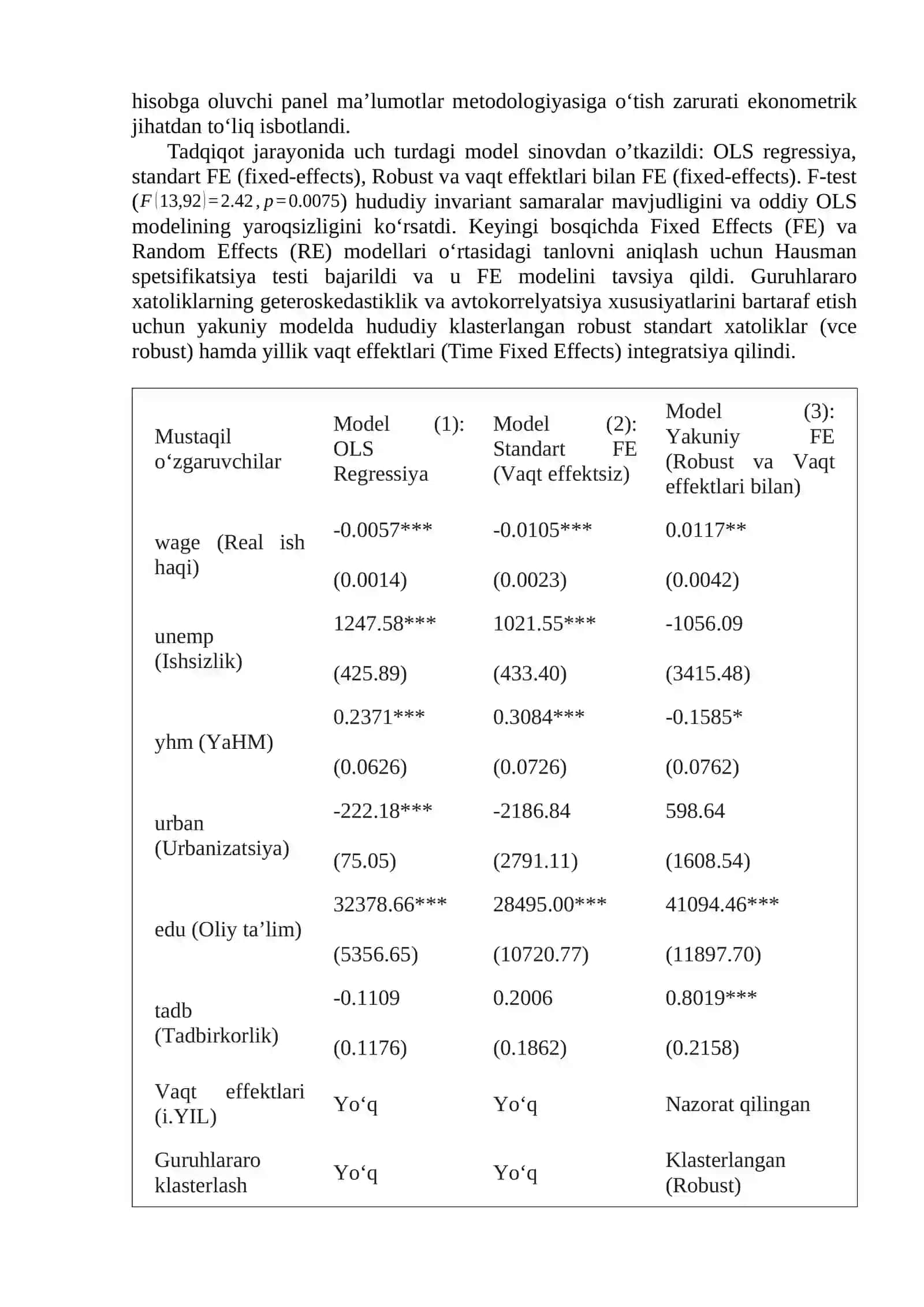 O‘zbekiston ichki migratsiyasi va hududlararo ish haqi tengsizligi — Panel Data va Fixed Effects ekonometrik tahlili (2017–2024) 4
