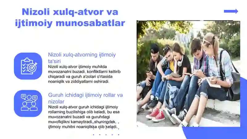 Nizoli xulq-atvorning guruhdagi tengdoshlari bilan munosabatiga taʼsiri 4