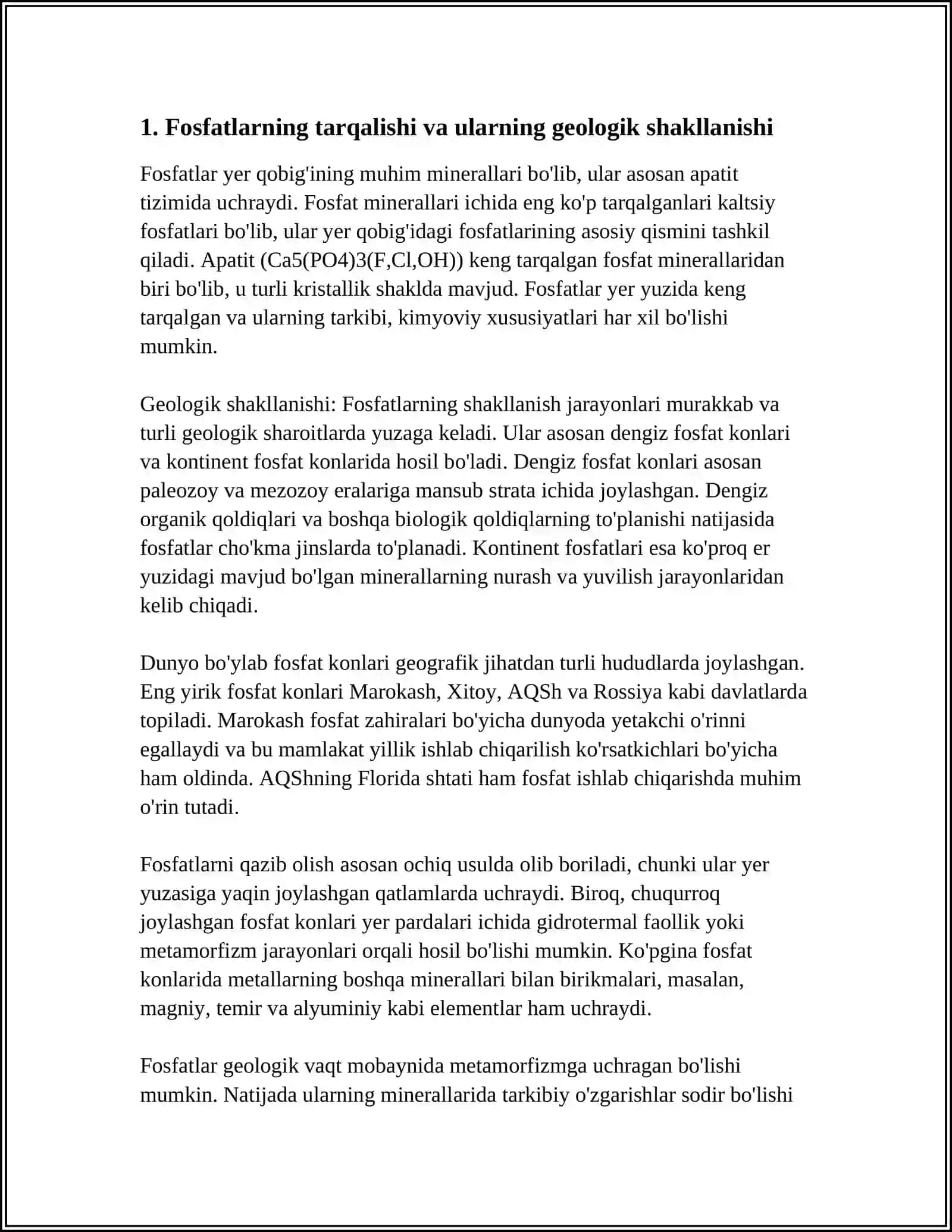 FOSFATLARNING DUNYO VA RESPUBLIKAMIZDAGI ASHYOVIY RESURSLARI 4