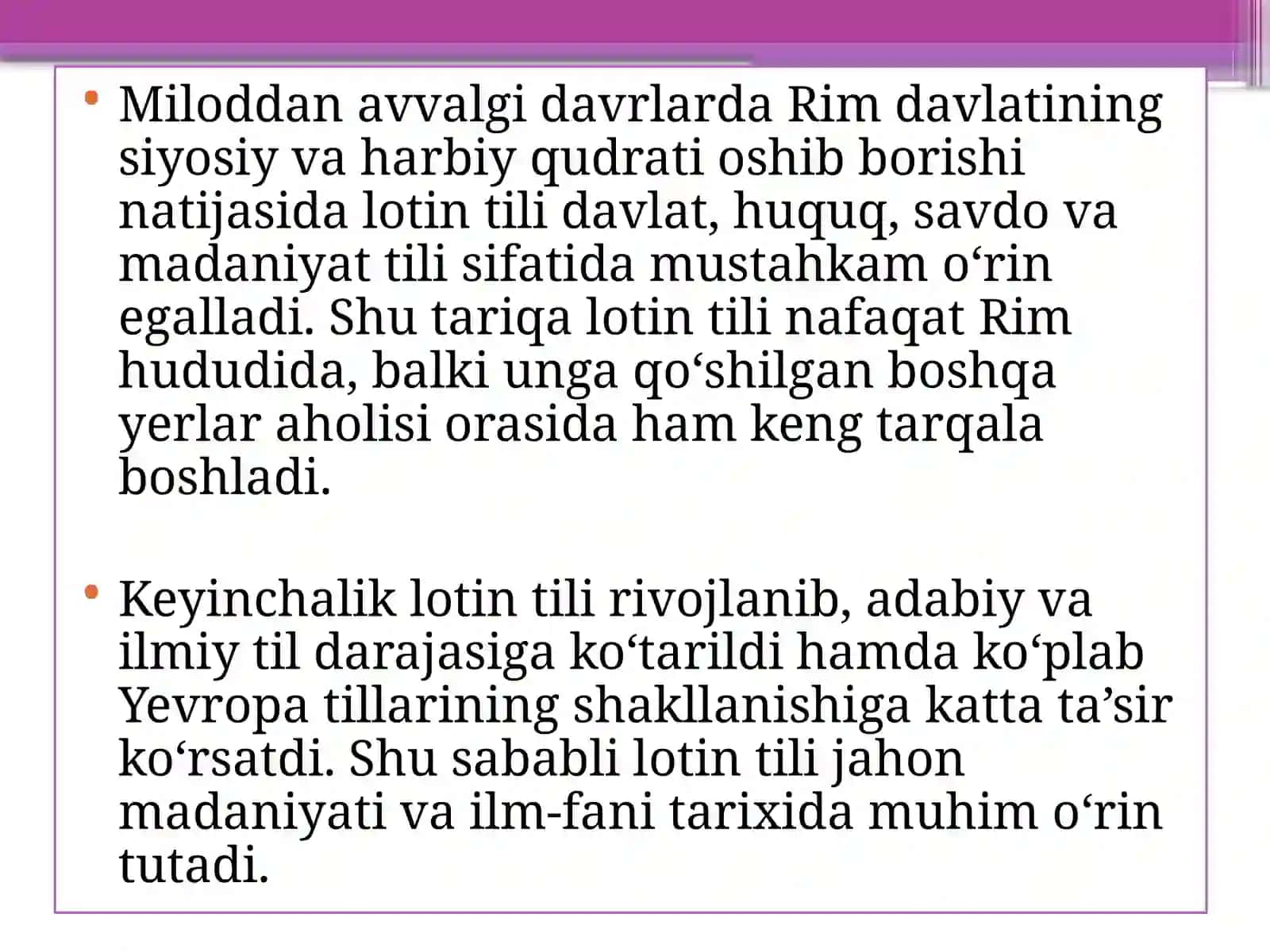 Lotin tili va terminalogiya fanidan "Lotin tili tarixi" 4