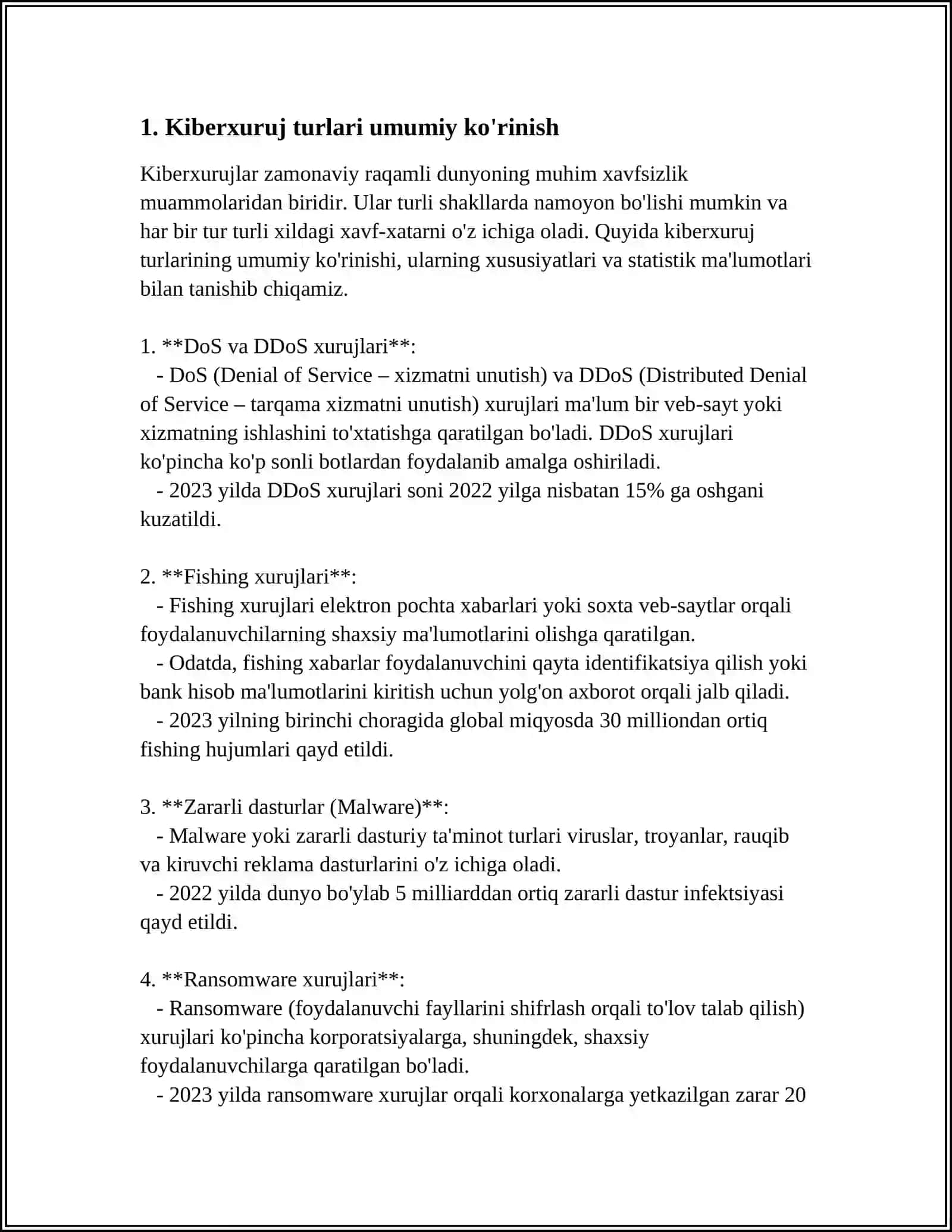 KIBERXUJUMLAR TURLARI VA ULARNING OLDINI OLISH USULLARI 4