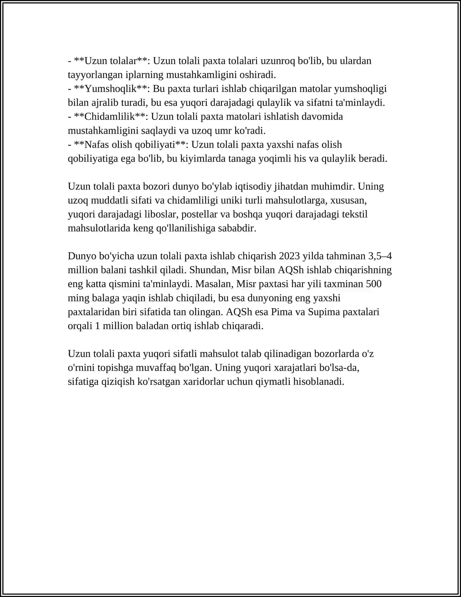 Uzun tolali paxtaning turlari 4