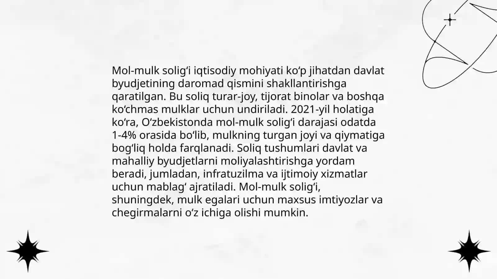 O‘zbekiston Respublikasi soliq tizimiga mol-mulk solig‘ining joriy etilishi va uning iqtisodiy mohiyati 4