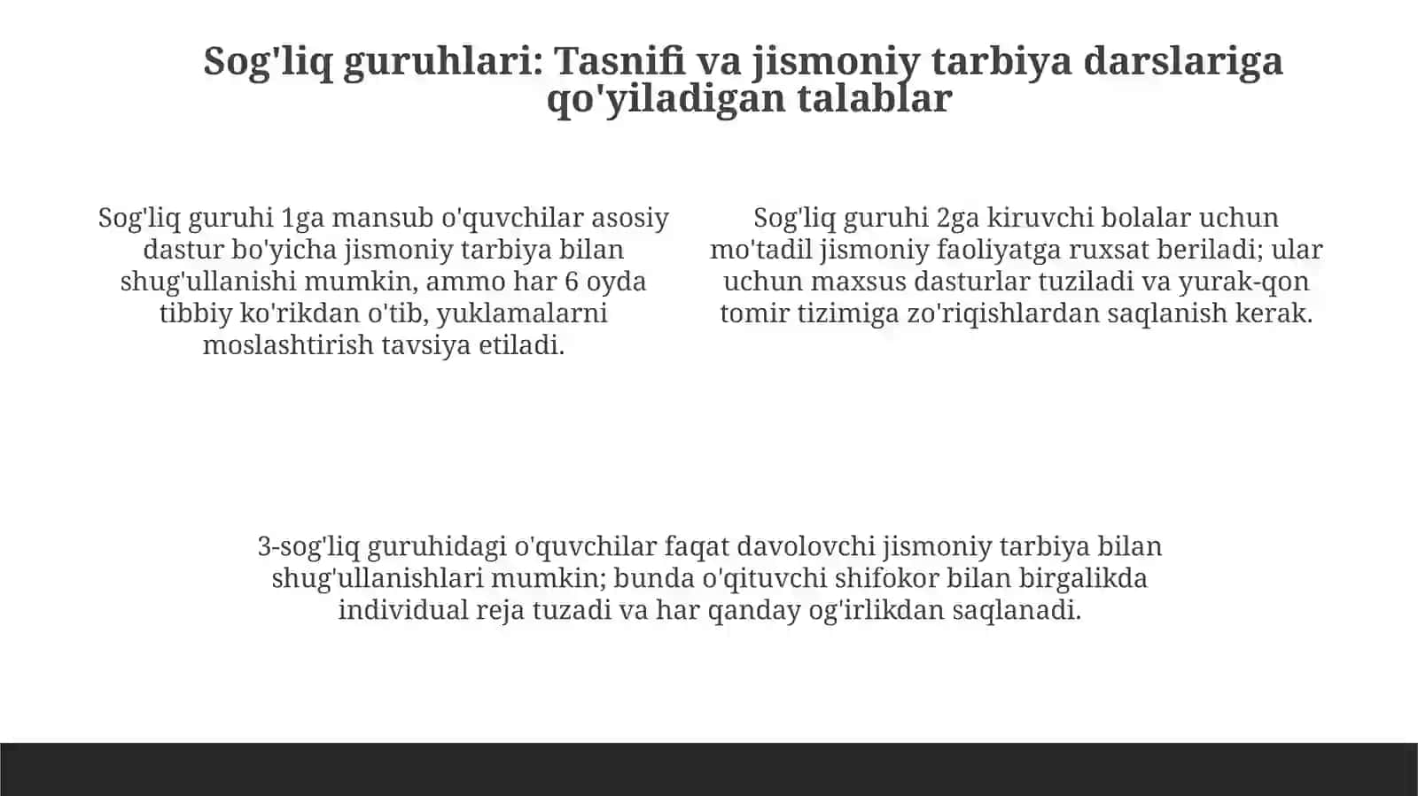 Maktabda jismoniy tarbiya boʻyicha tibbiy nazorat salomatlik guruhlari 4