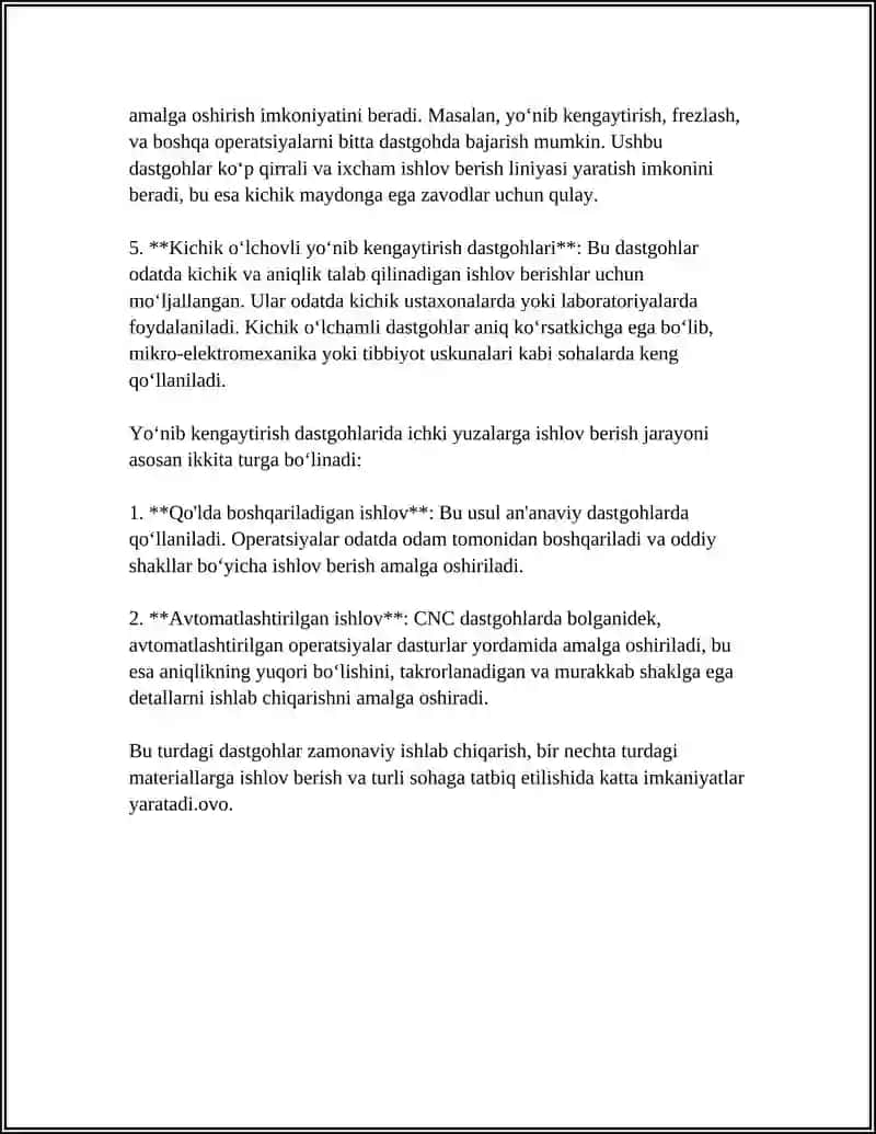 Yo‘nib kengaytirish dastgohi va ularda ichki yuzlarga ishlov berish 4