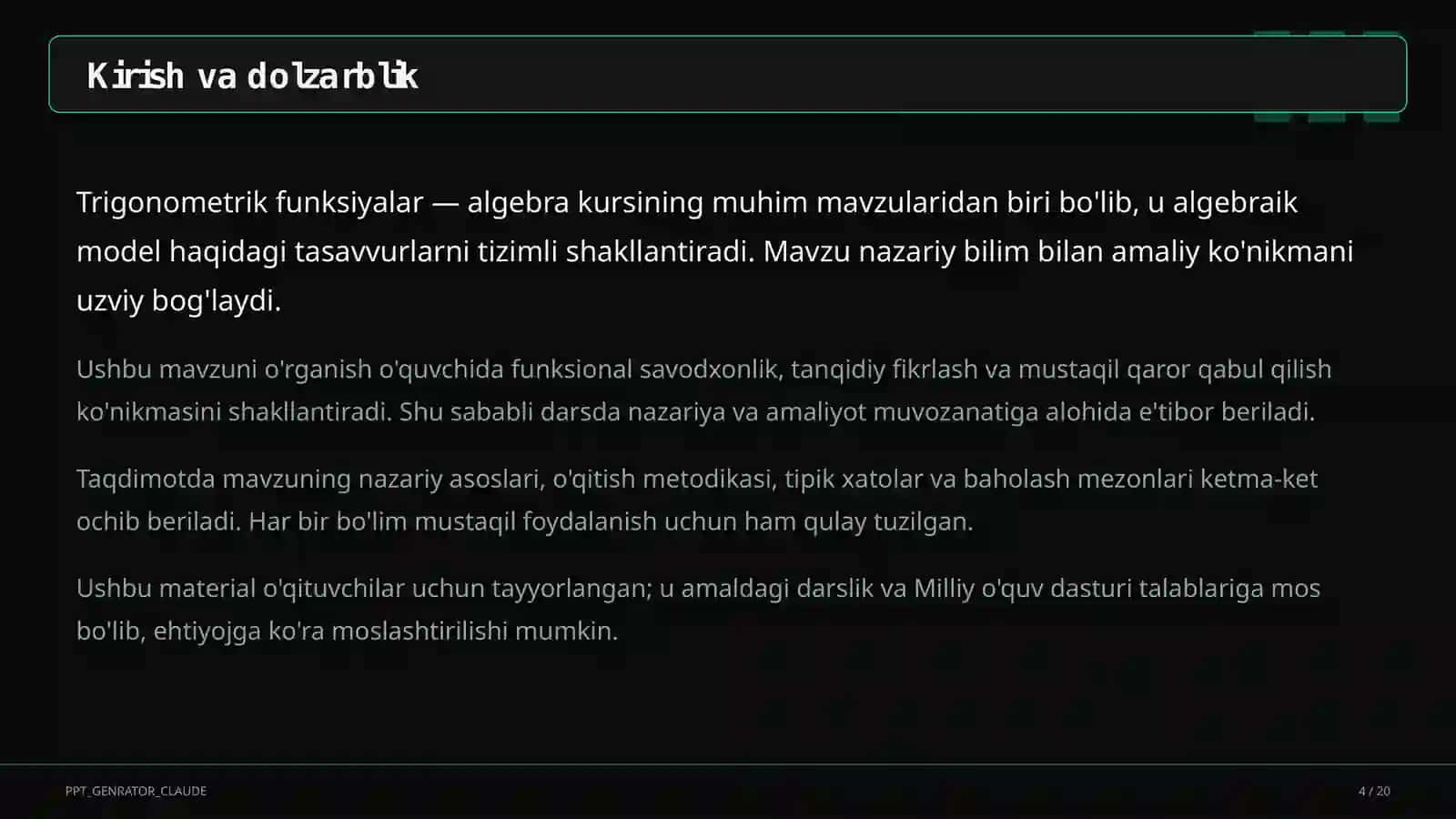 Trigonometrik funksiyalar (10-sinf) 4