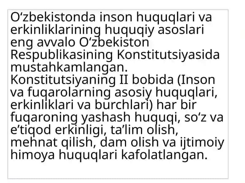O’zbekistonda inson huquqlari va erkinliklari kafolatining yaratilishi 4