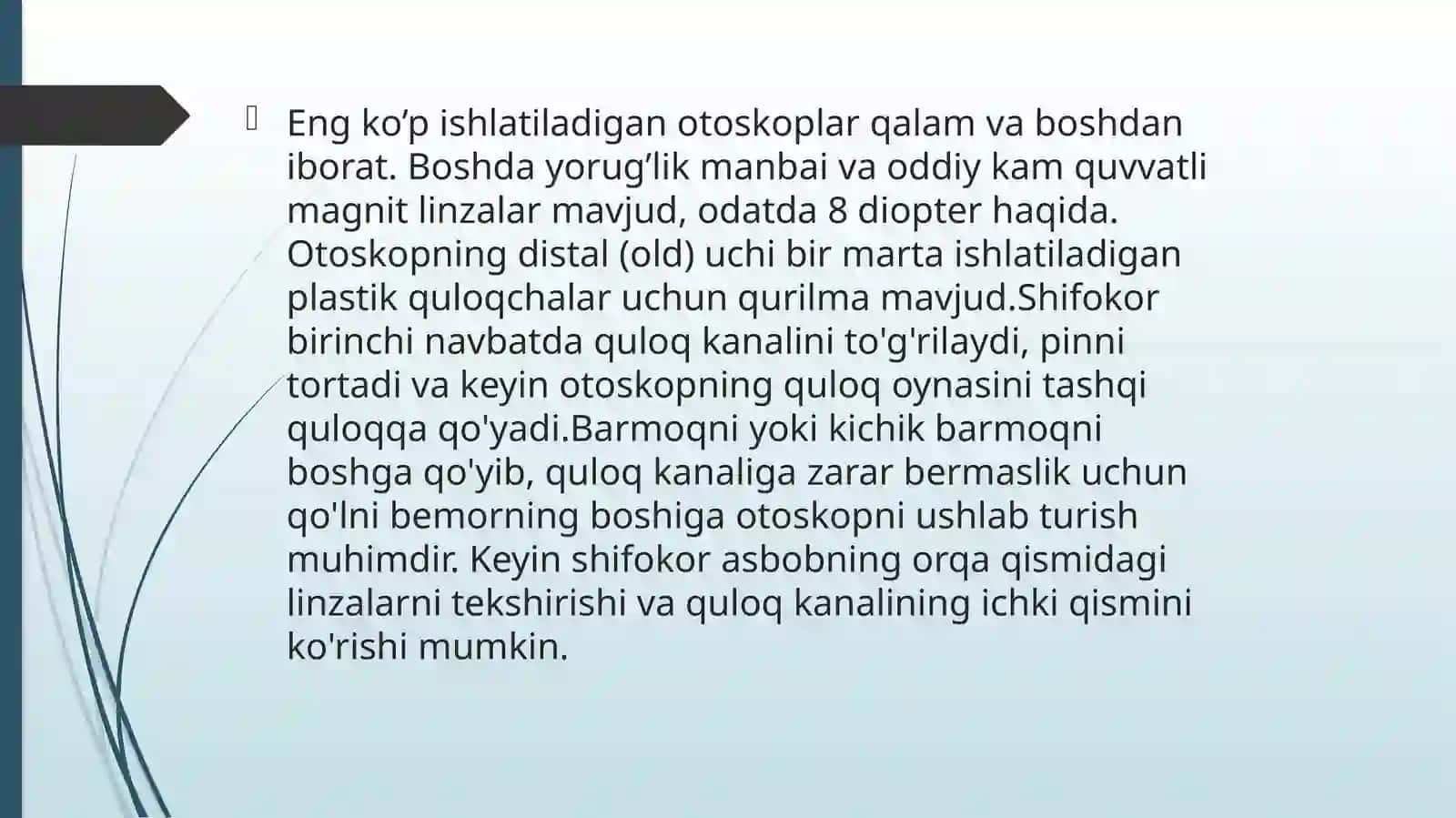 Quloq,tomoq va burun kasalliklarini tashxis qilishda foydalaniladigan qurilma va uskunalar 4