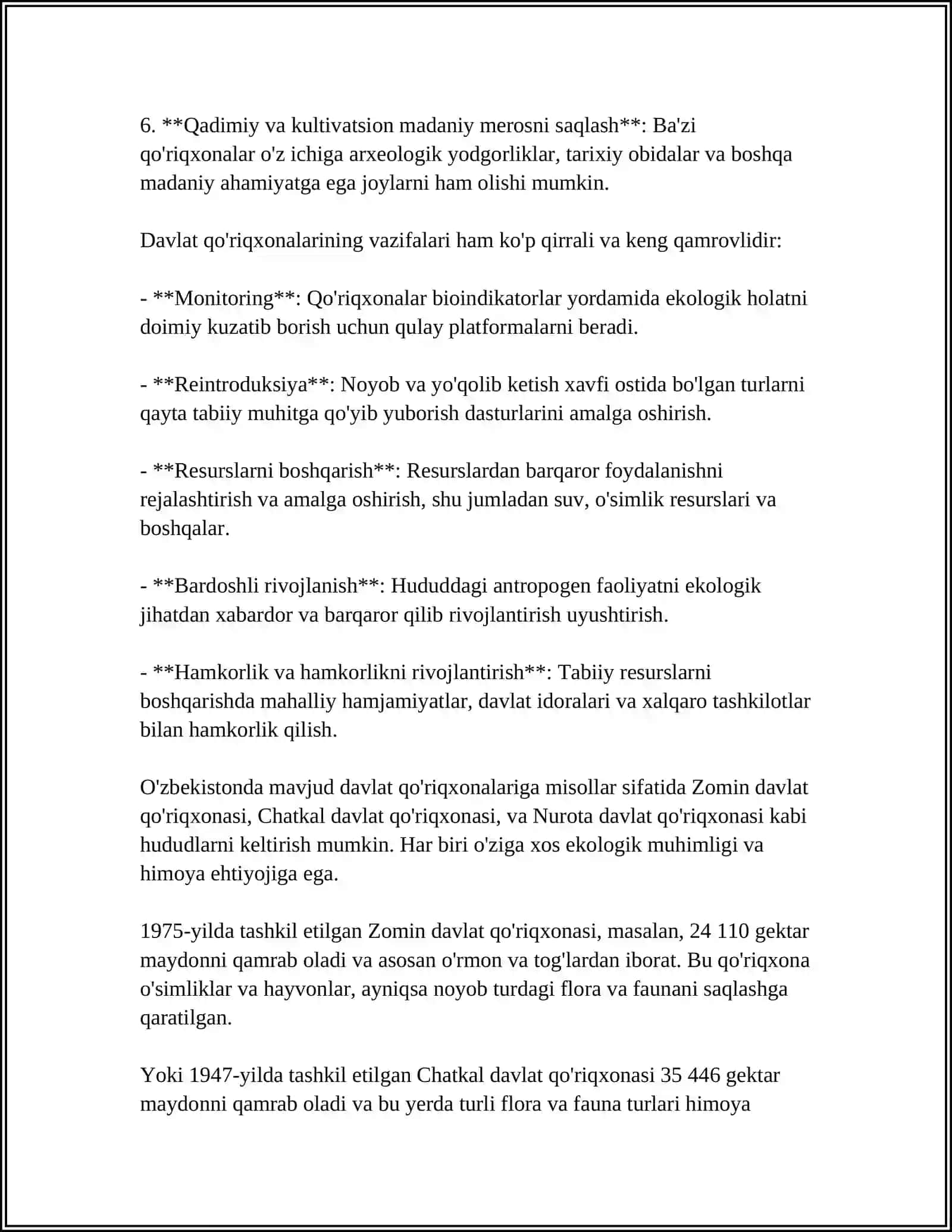 DAVLAT QO'RIQXONASI TUSHINCHASI ULARNING GEO EKOLOGIK FUNKSIYASI VA HUSUSIYATLARI 4