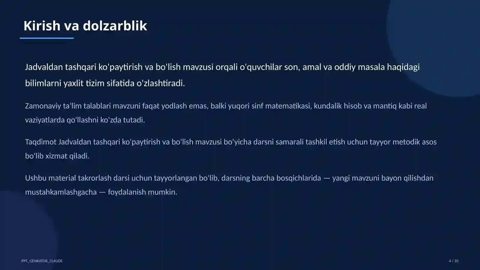 Jadvaldan tashqari ko'paytirish va bo'lish (3-sinf) 4