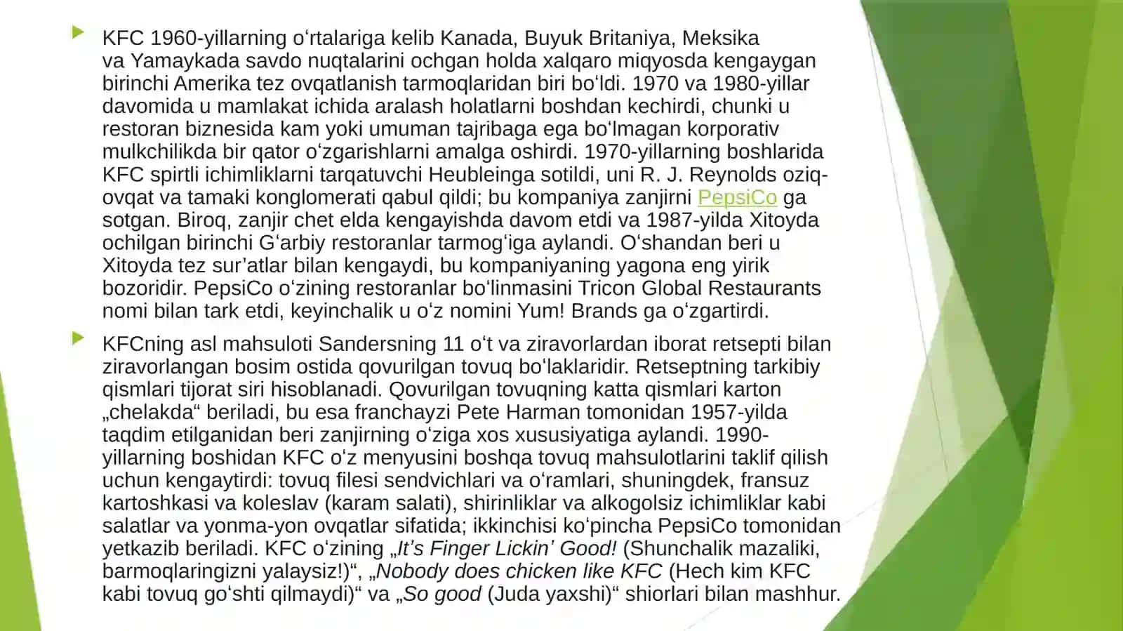 KFC HAQIDA MALUMOT 4