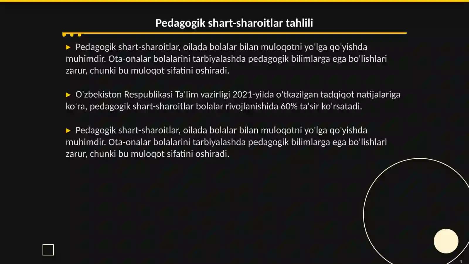 Oilada bolalar bilan muloqotni yoʻlga qoʻyishning pedagogik -psixologik shart -sharoitlari 4