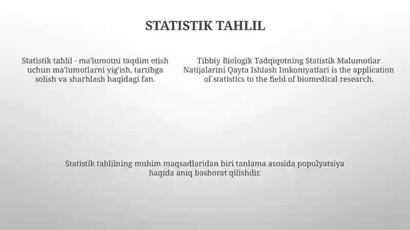 Tibbiy Biologik Tadqiqotning Statistik Malumotlar Natijalarini Qayta Ishlash Imkoniyatlari 4