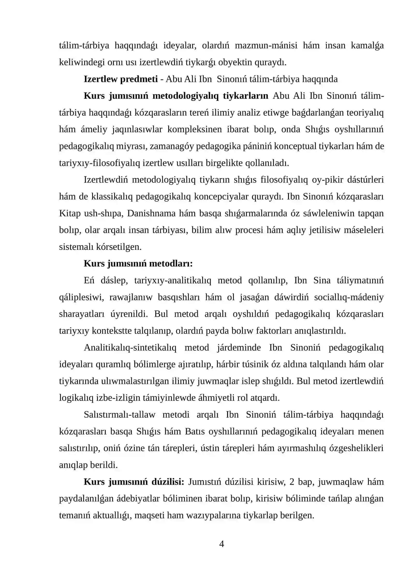 I BAP. ABU ALI IBN SINONÍŃ PEDAGOGIKALIQ HÁM PSIXOLOGIYALIQ QARASLARINIŃ TEORIYALIQ TIYKARLARI 4