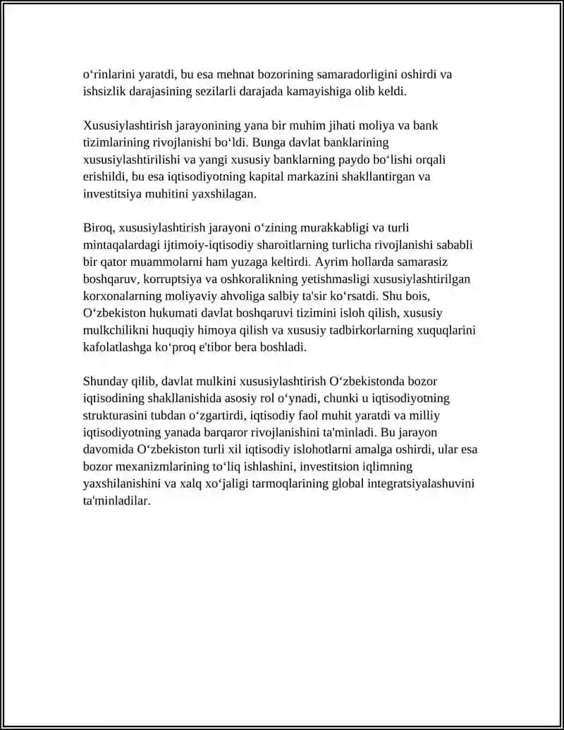 O'ZBEKISTONDA IQTISODIY ISLOHOTLARNING AMALGA OSHIRILISHI BOZOR MUNOSABATLARNING SHAKLLANISHI 4