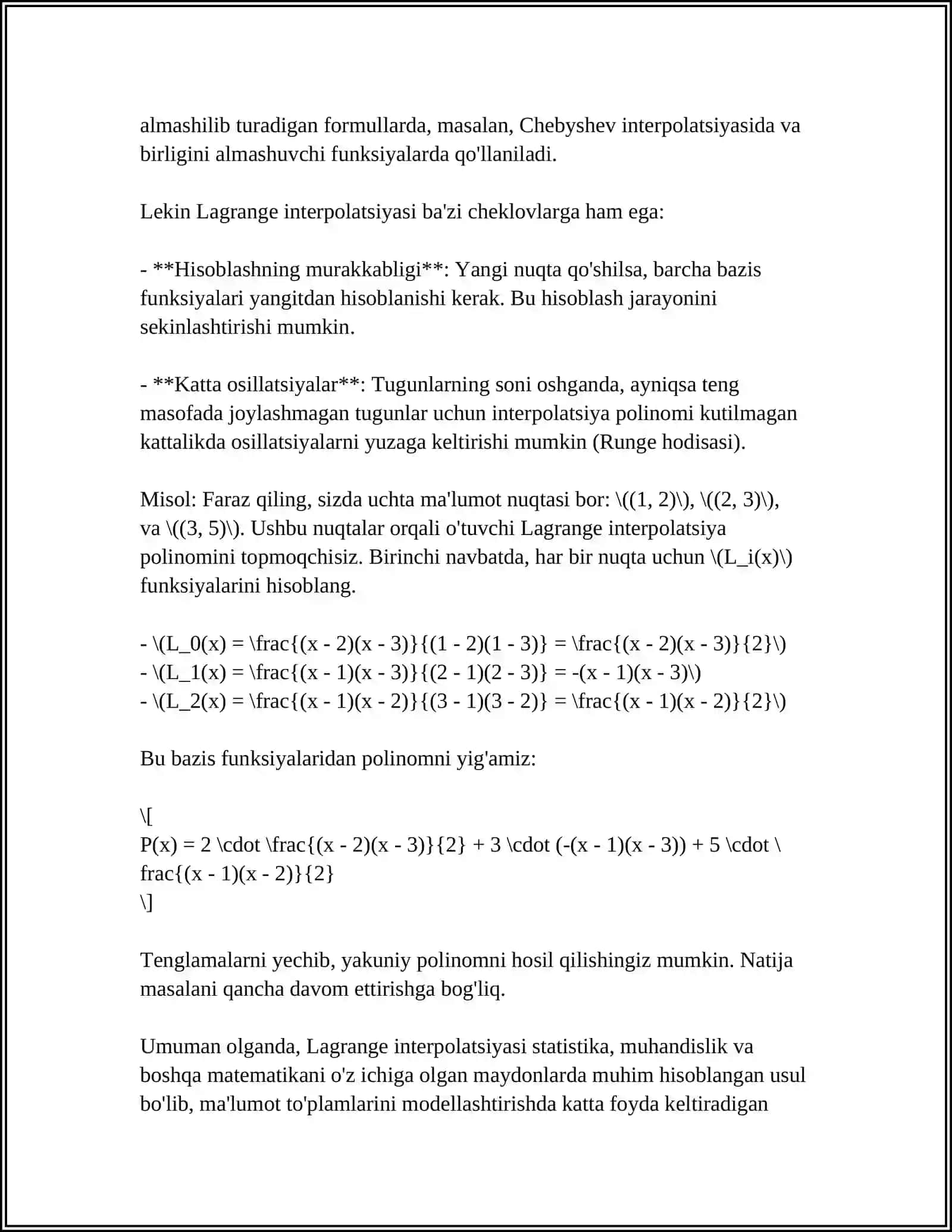 LAGRANJ INTERPOLYATSION KOʻPHADI PYTHON KODI 4