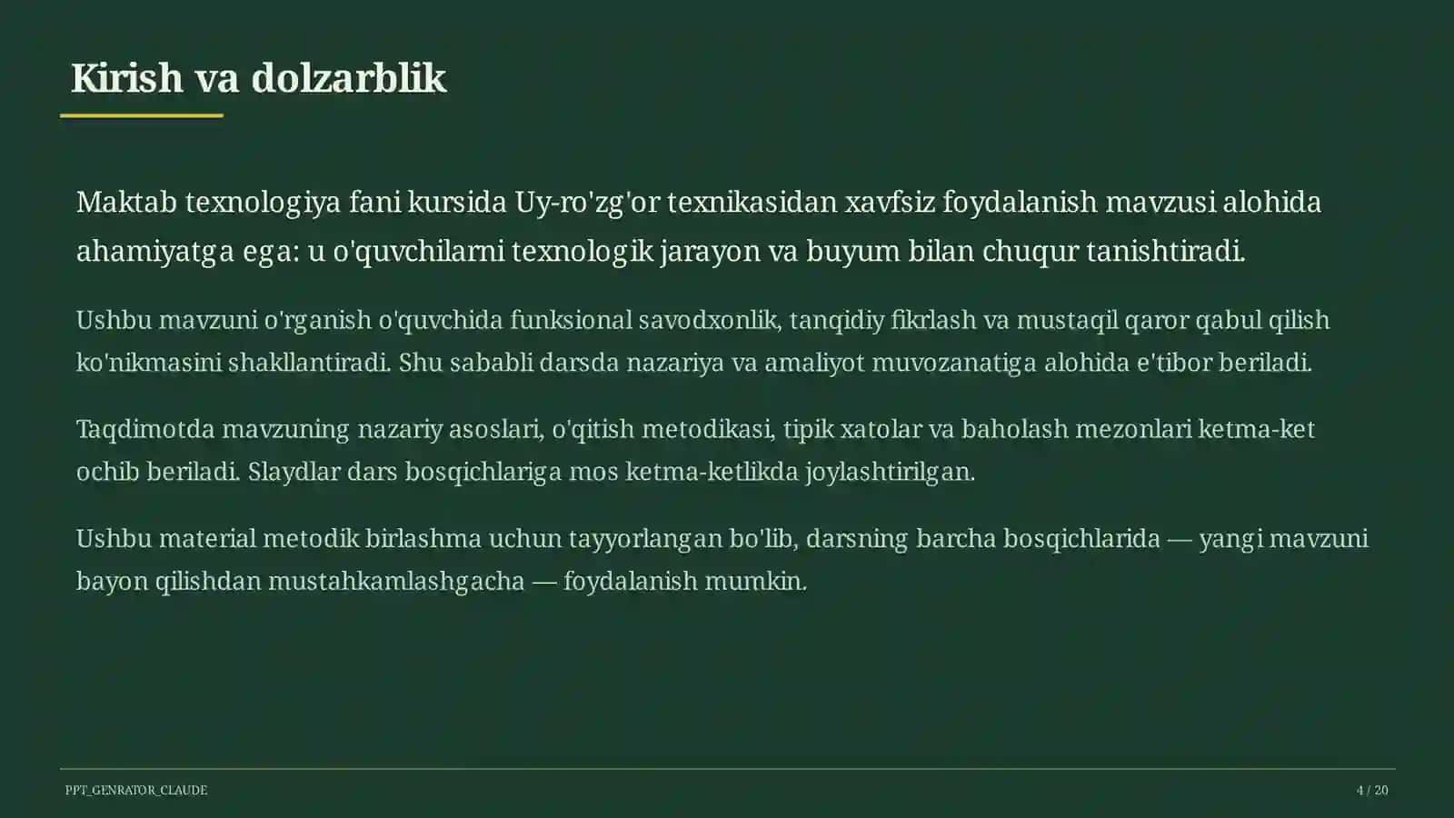 Uy-ro'zg'or texnikasidan xavfsiz foydalanish (7-sinf) 4