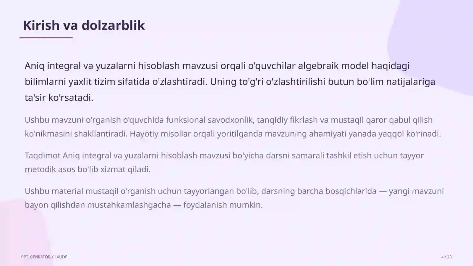 Aniq integral va yuzalarni hisoblash (11-sinf) 4