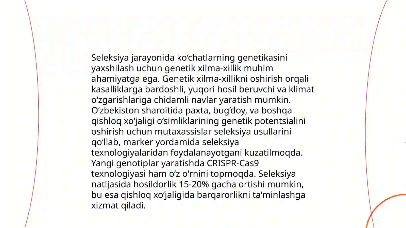 Qishloq xoʻjaligi seleksiyasi va urugʻchiligi fanidan tayyorlagan taqdimoti 4