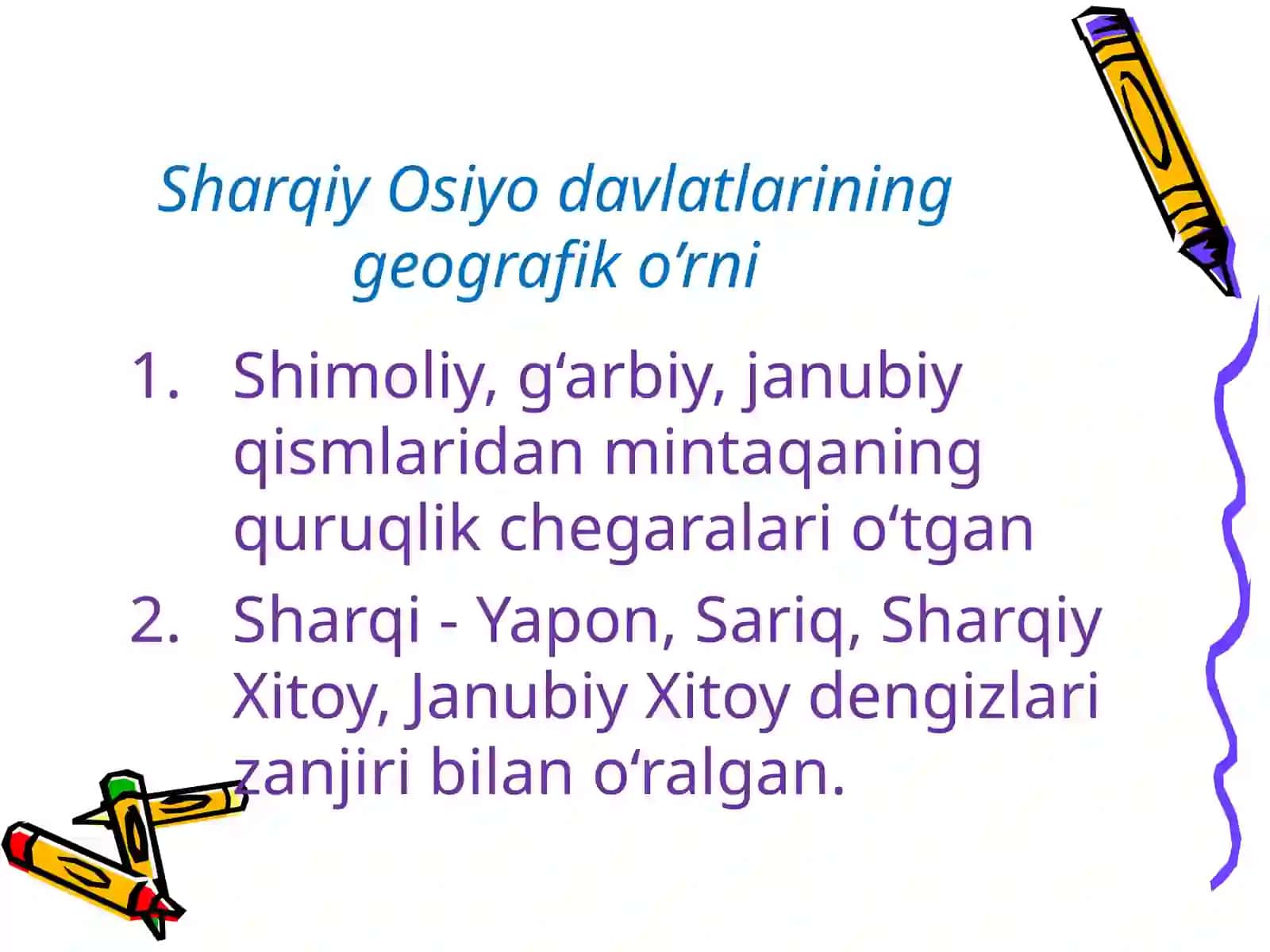 Sharqiy va Janubi - Sharqiy Osiyodavlatlari10 sinflar uchun 4