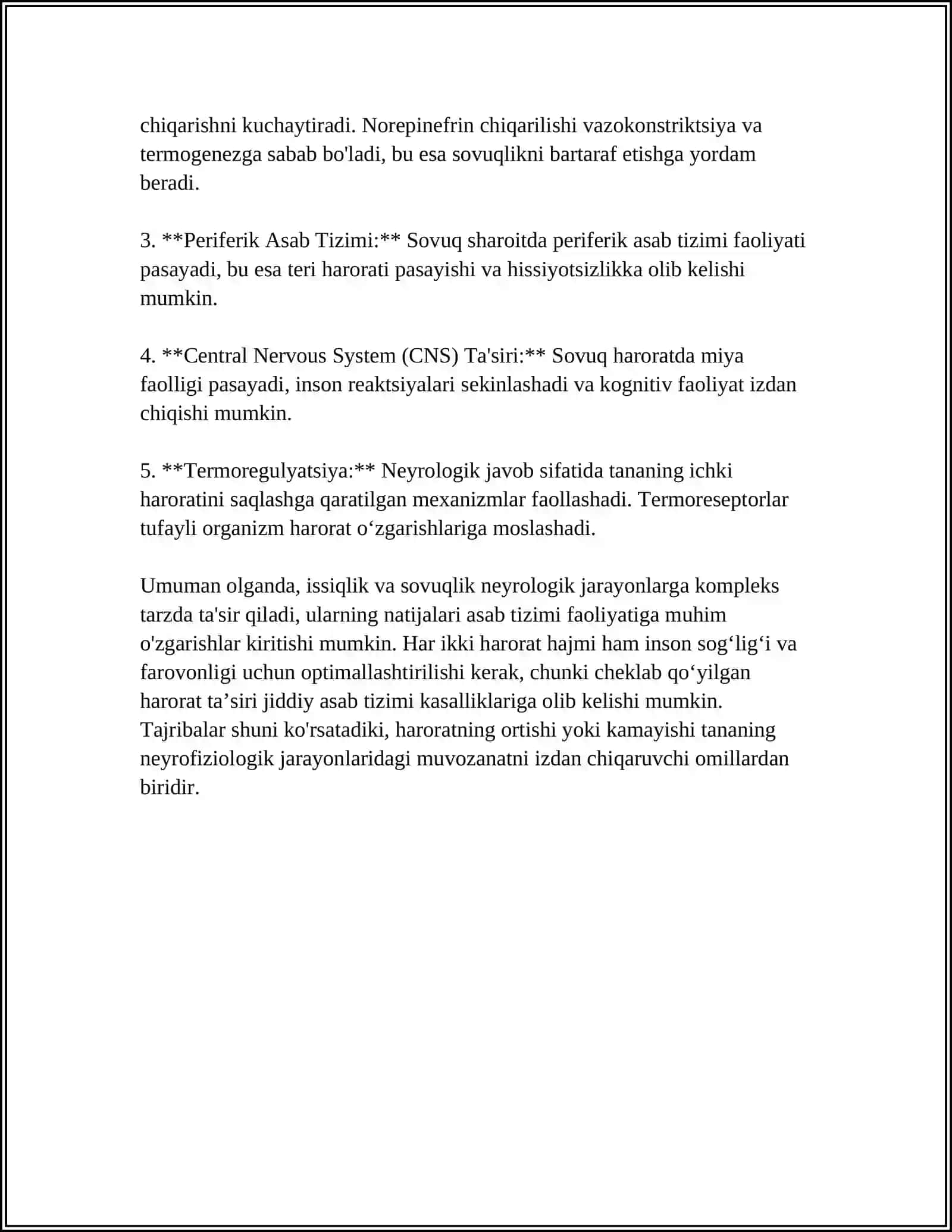 MUSTAQIL ISH Mavzu: HARORAT VA BOSHQA OMILLARNING NETIROLOGIK XUSUSIYATLARGA TASIRI 4