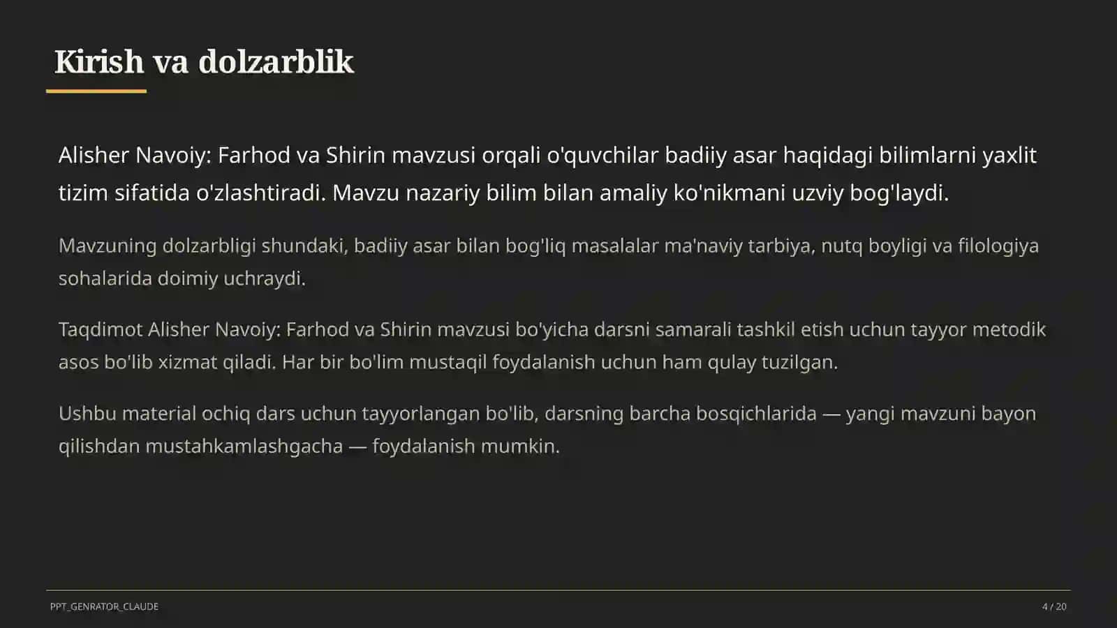 Alisher Navoiy: Farhod va Shirin (8-sinf) 4