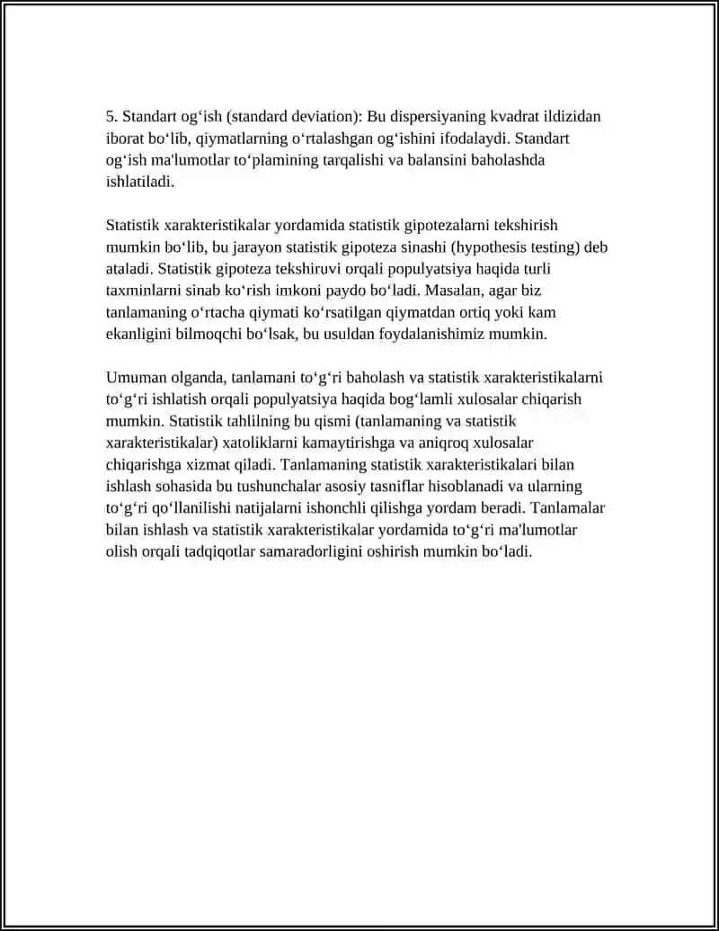 Tanlanmaning Statistik Xarakteristikalari 4