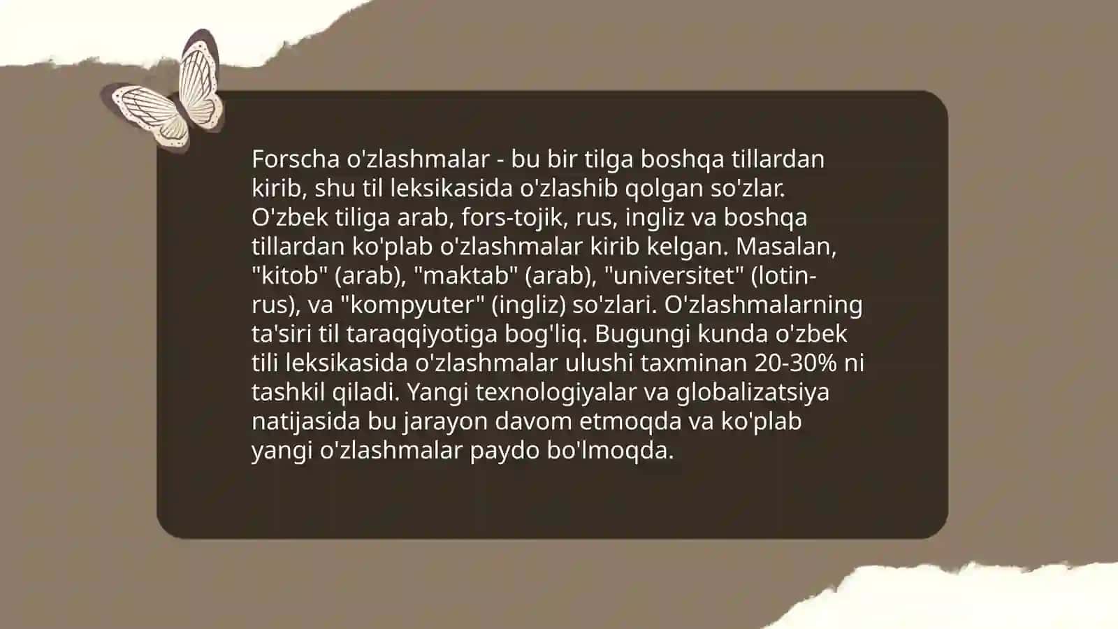 Oʻzbek tili leksikasining oʻzlashgan qatlami 4