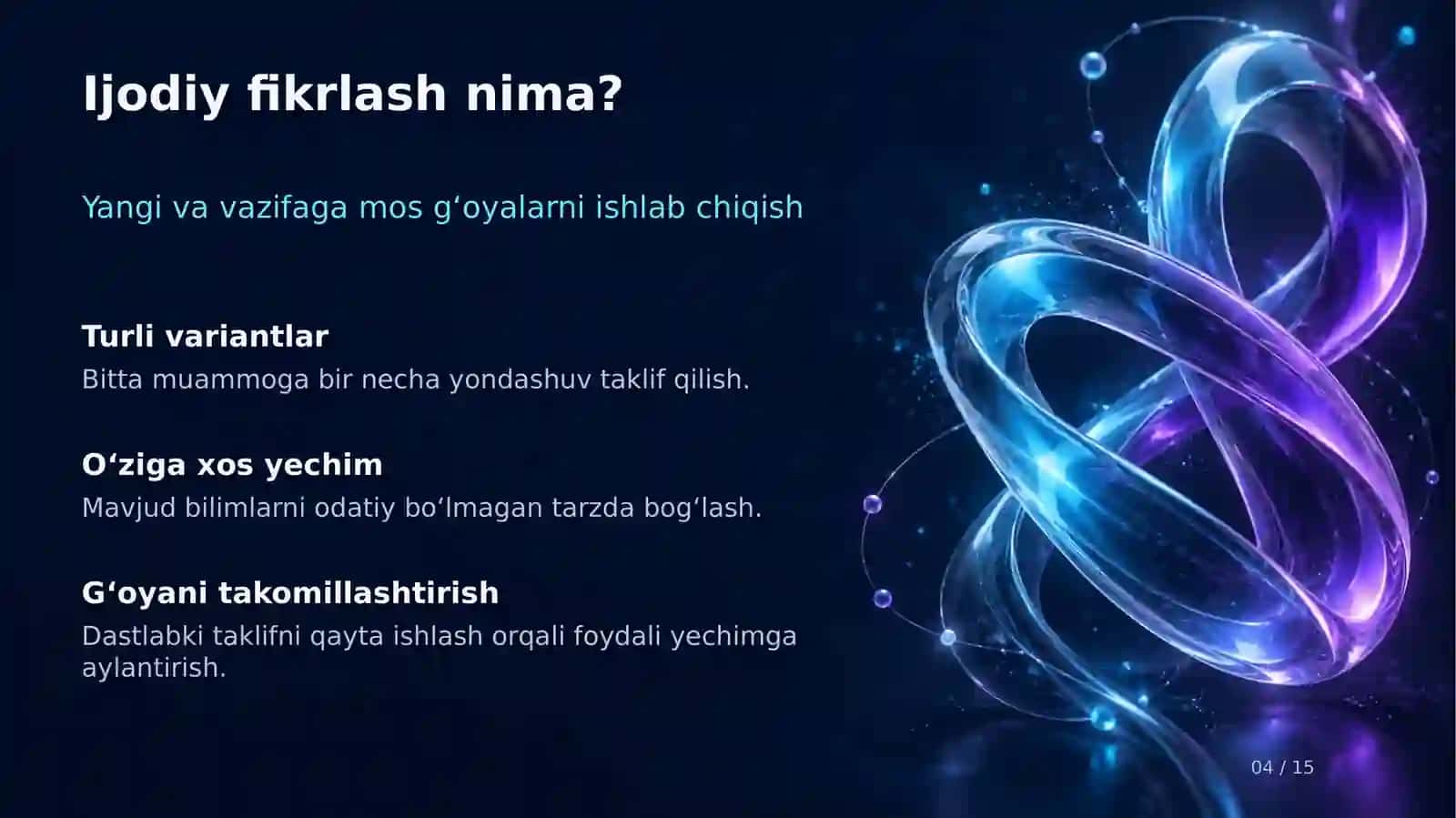 TAFAKKUR VA MUAMMO YECHISH Tanqidiy va Ijodiy Fikrlashning O‘zaro Bog‘liqligi 4
