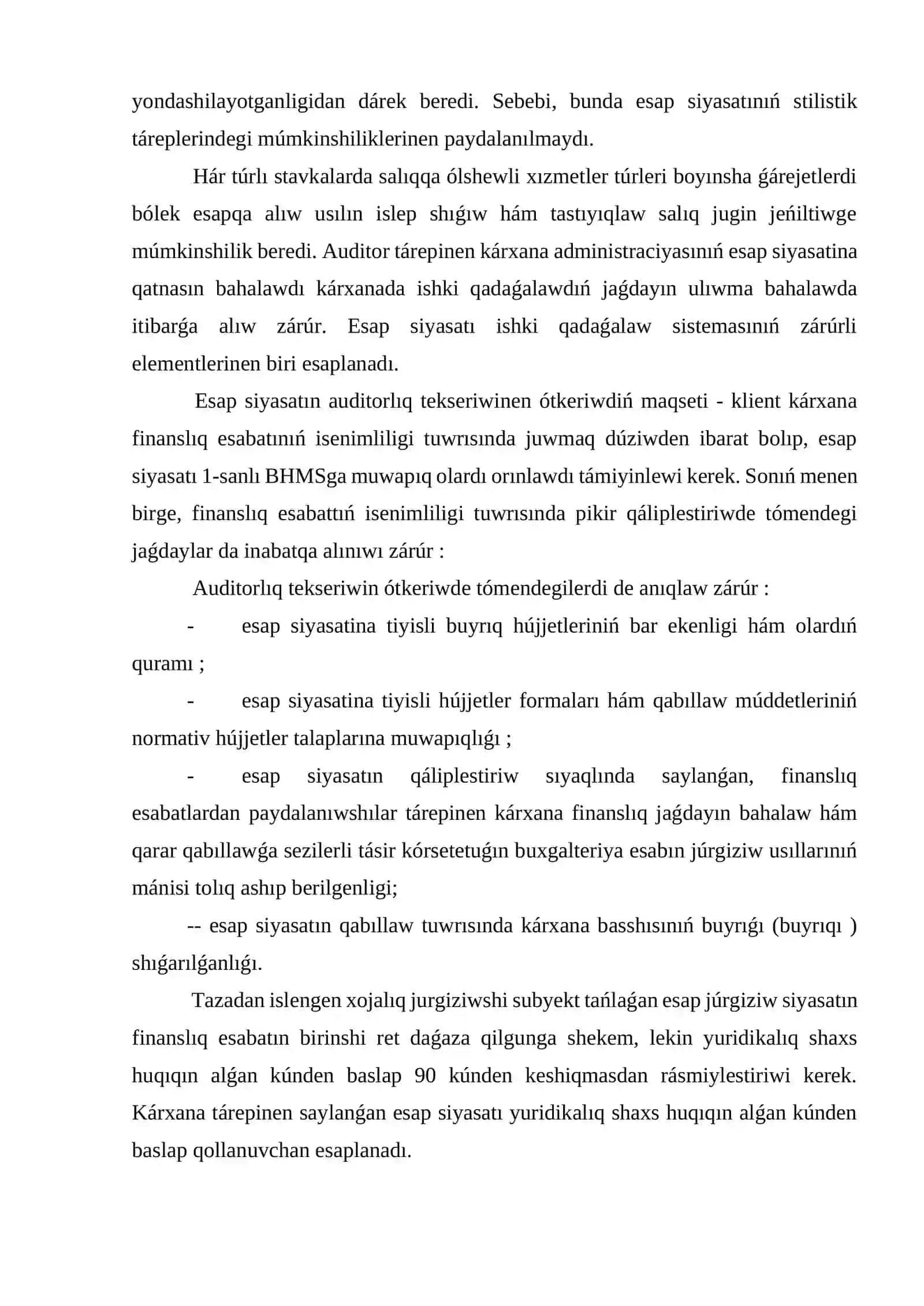 Auditorlıq tekseriw waqtında buxgalteriya esabı sistemasın hám ishki qadaǵalıwın úyreniw hám de bahalaw 4