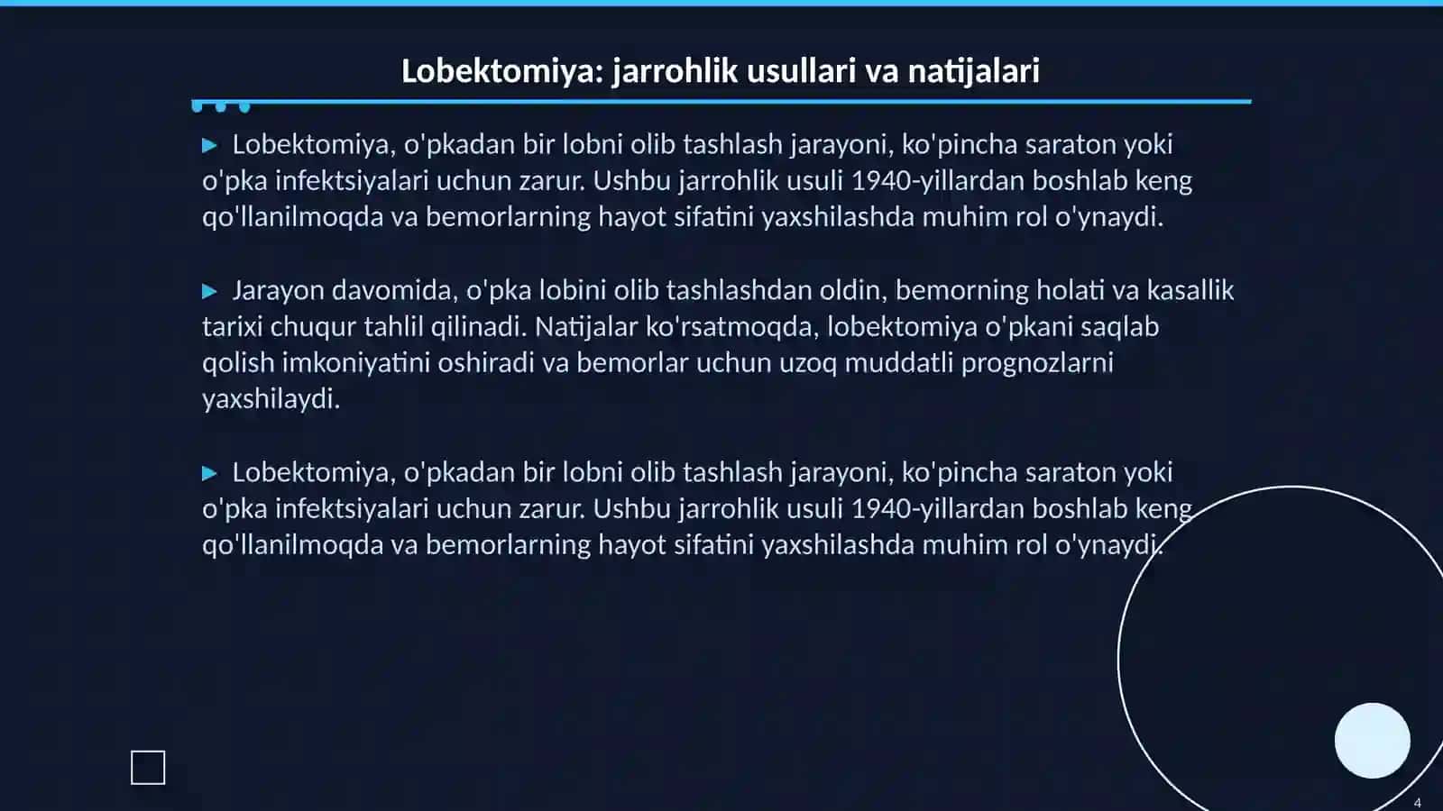 Pnevmonektomiya, lobektomiya, segmentektomiya texnikasi 4