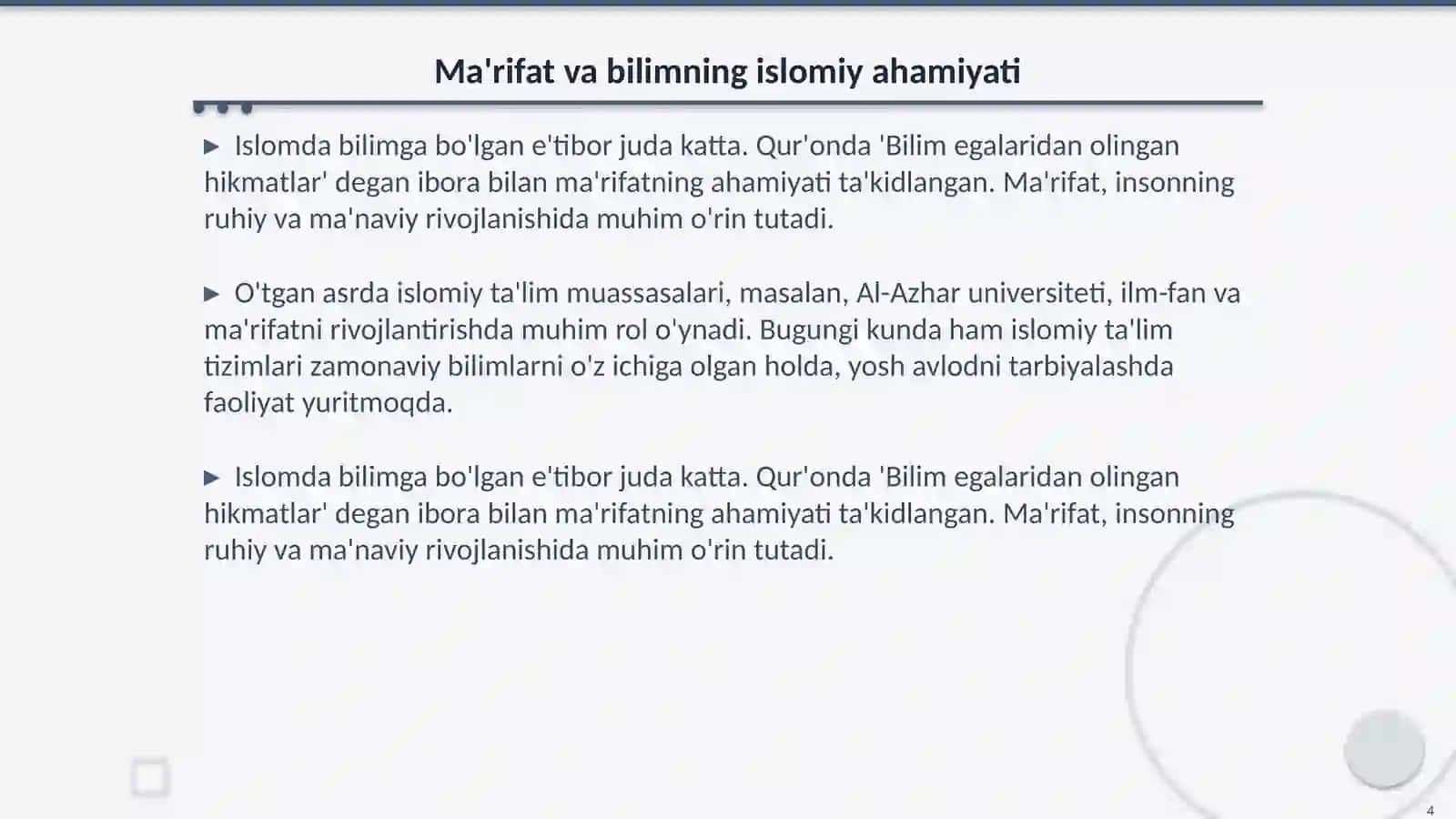 Islom qadriyatlari va ma rifatining hozirgi davrdagi ahamiyati 4
