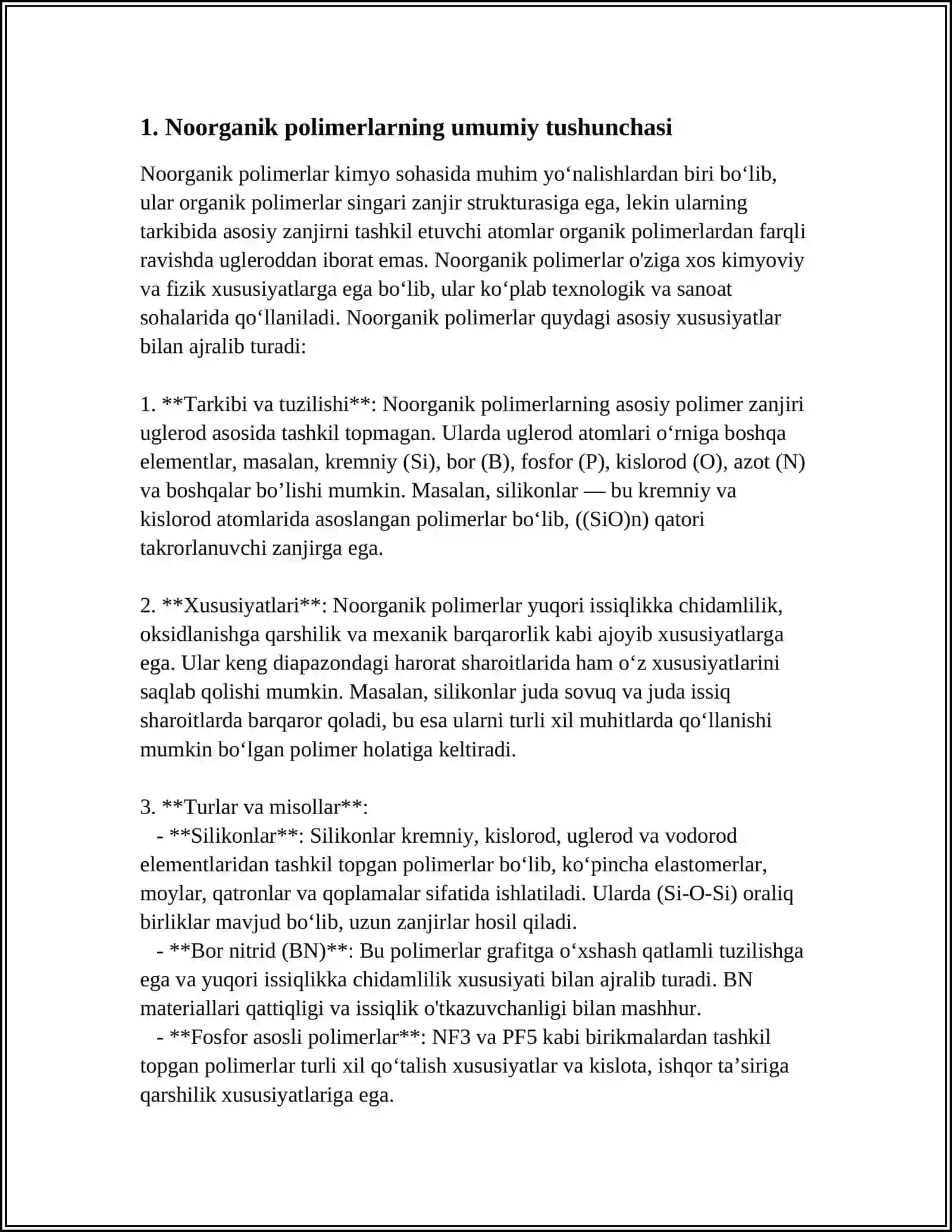 NOORGANIK POLIMERLAR;SILIKATLAR VA FOSFATLARNING STRUKTURASI 4