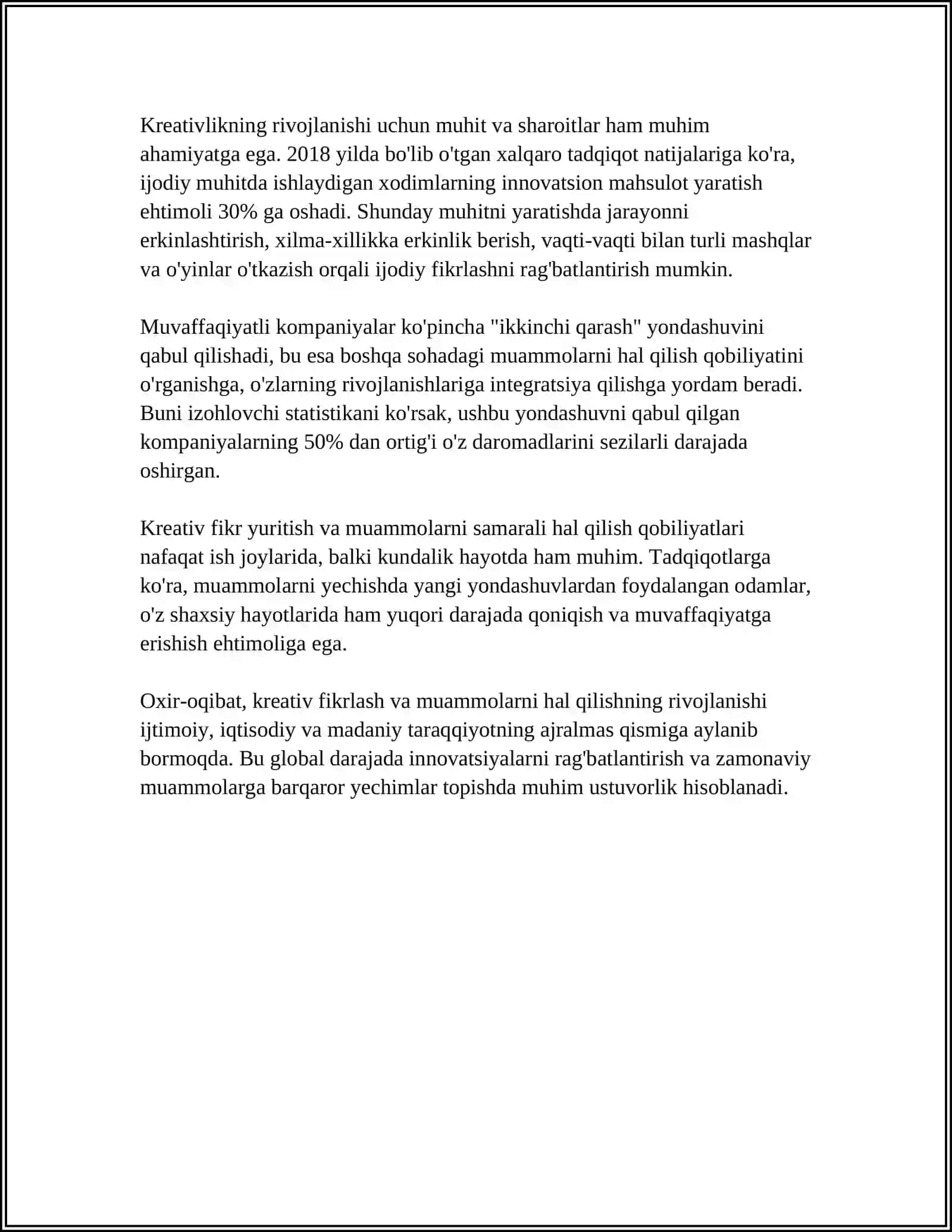 O'QUVCHILARNING KREATIV, TANQIDIY FIKRLASHI HAMDA IJODIY QOBILIYATLARINI RIVOJLANTIRISHDA DOIR TOPSHIRIQLAR YARATISH 4