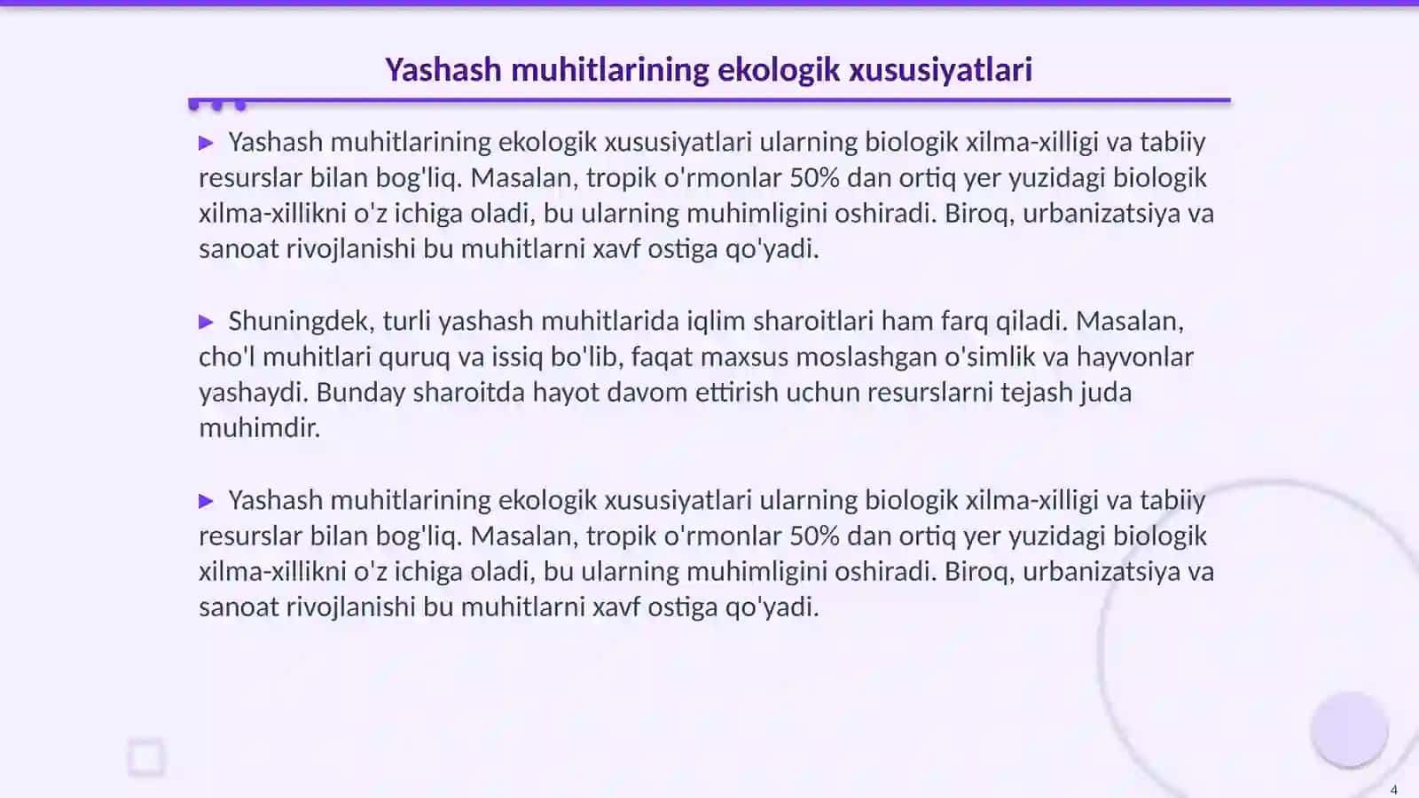 Yashash muhitlari va ularning xususiyatlari 4