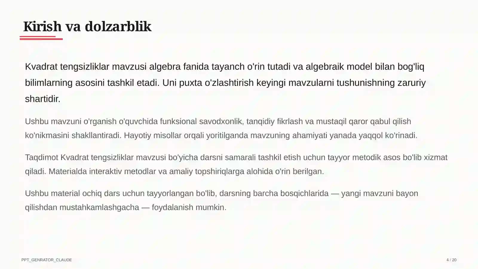 Kvadrat tengsizliklar (9-sinf) 4