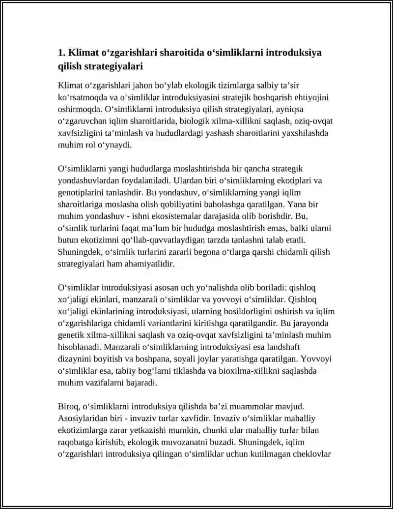 OʻSIMLIKLAR INTRODUKSIYASINING KELAJAKDAGI ISTIQBOLLARI VA MUAMMOLARI 4