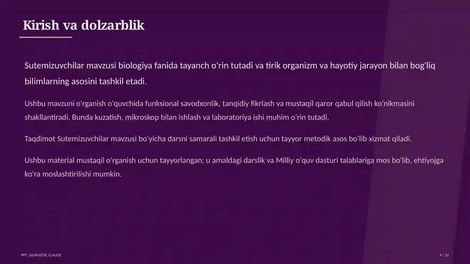 Biologiya (5–11) - mustaqil o'rganish uchun 4
