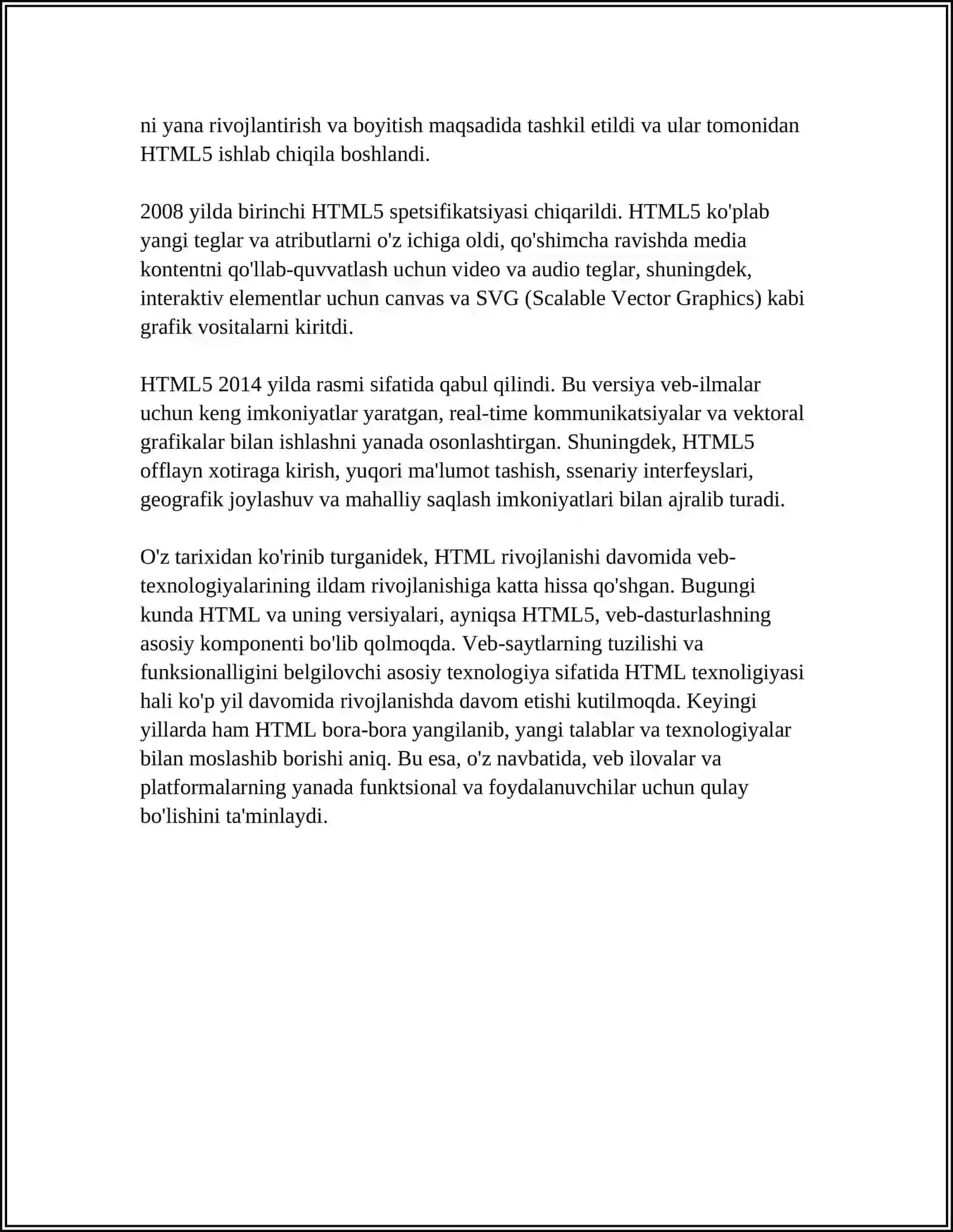 Mavzu: HTML TILIGA KIRISH, UNING ASOSIY ELEMENTLARI. TEG TUSHUNCHASI 4