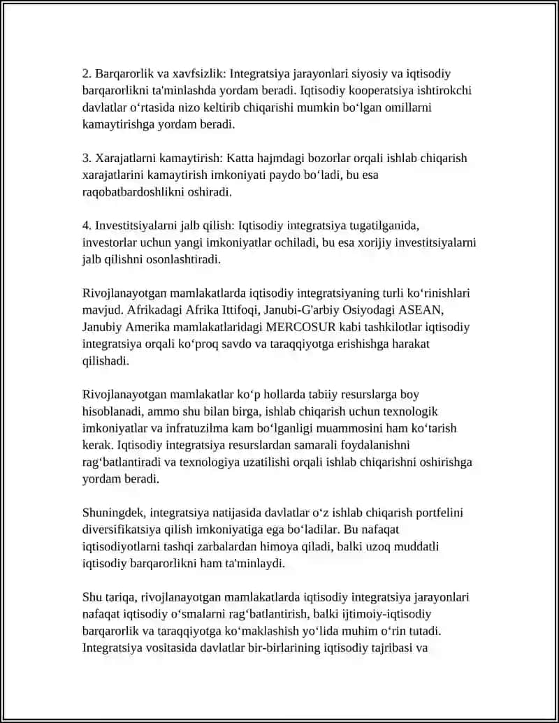 RIVOJLANAYOTGAN MAMLAKATLARNING IQTISODIY INTEGRATSIYASI 4