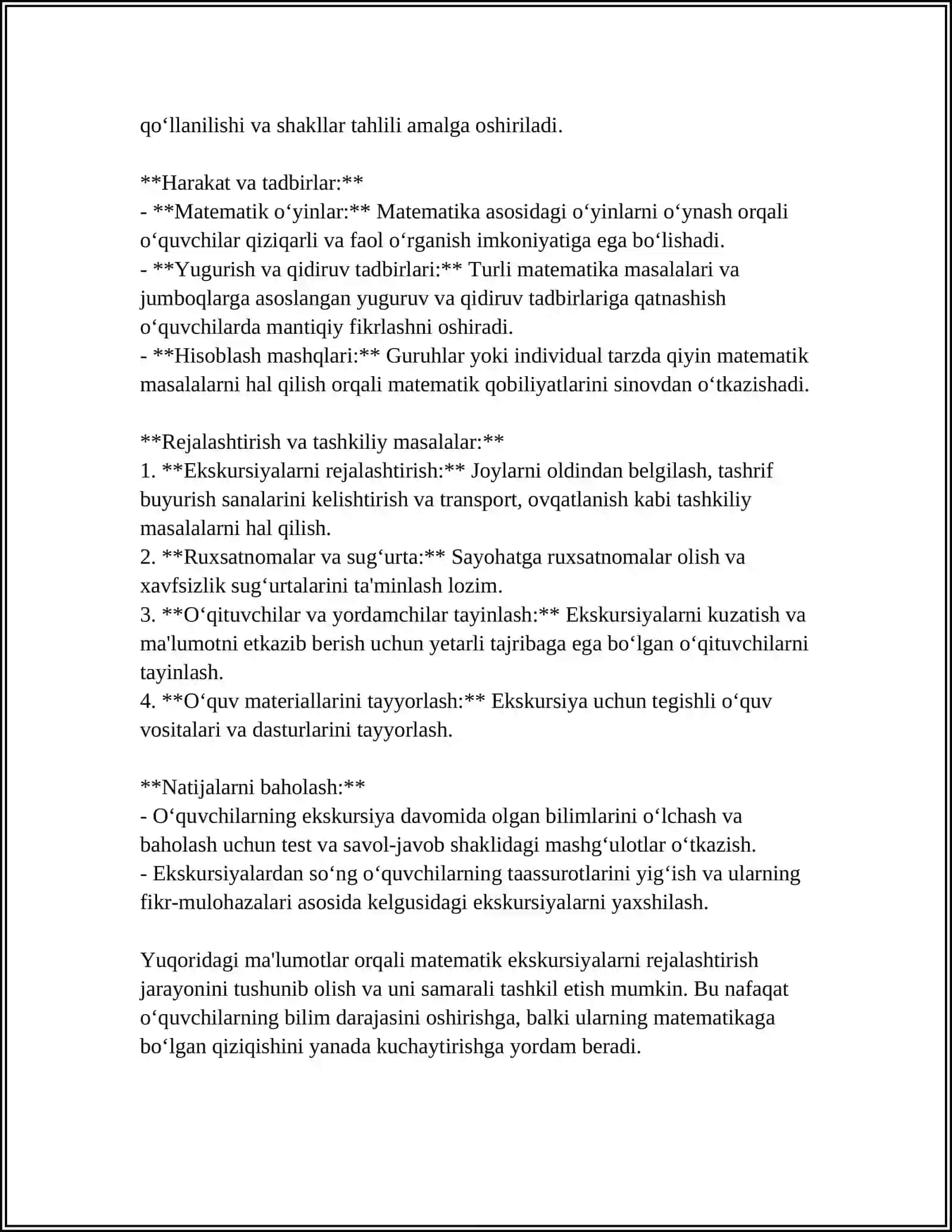 MATEMATIKADAN EKSKURSIYALAR, ERTALIKLAR, OʻYINLAR TAYYORLASH VA OʻTKAZISH METODIKASI 4