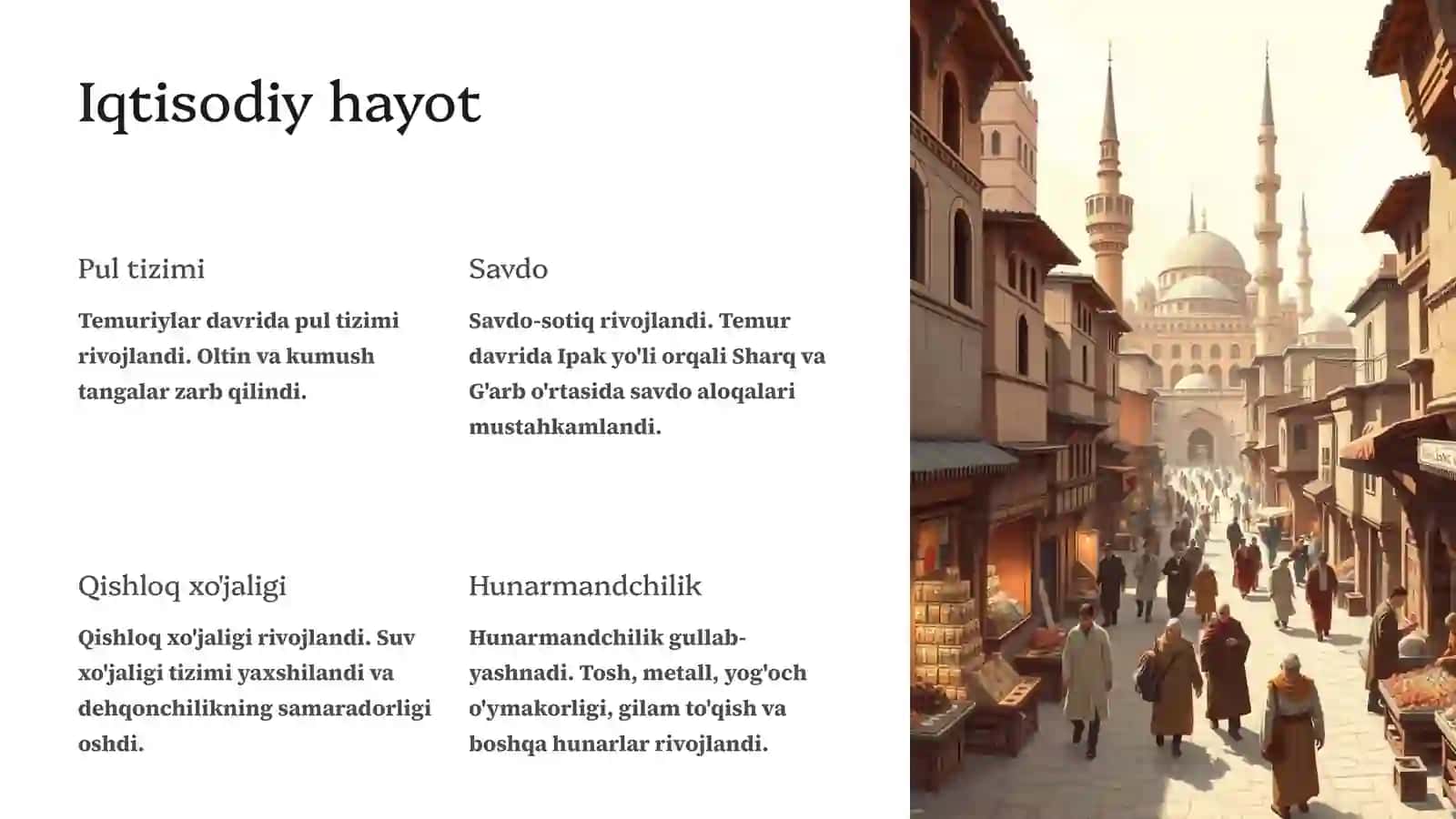Temuriylar davrida siyosiy, ijtimoiy va iqtisodiy hayot mavzusida tayyor taqdimot 4