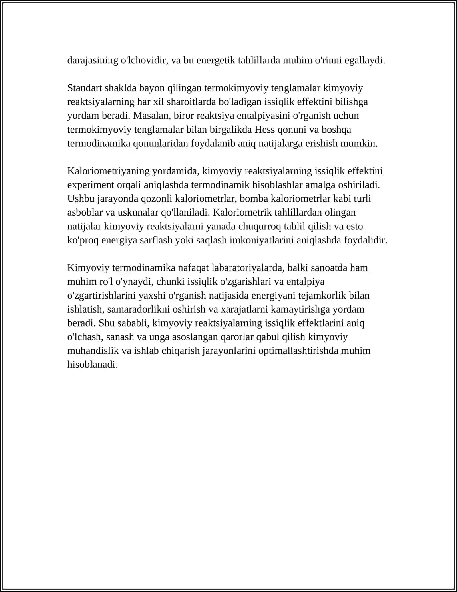 KIMYOVIY TERMODINAMIKA. KIMYOVIY REAKSIYALARNING ISSIQLIK EFFEKTINI ANIQLASH 4