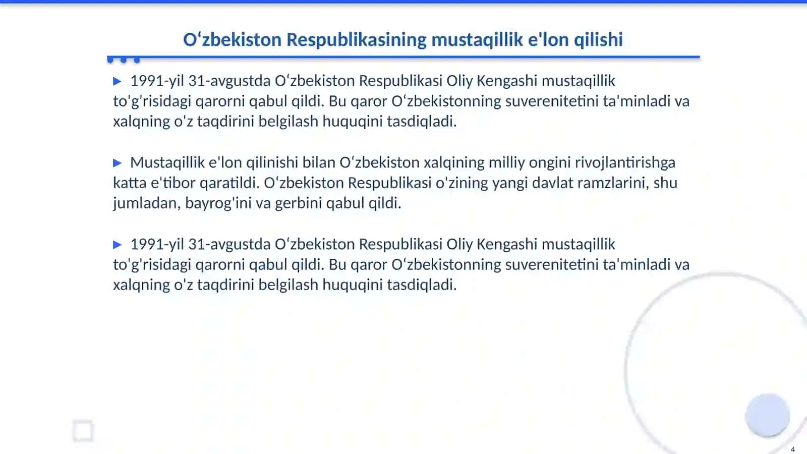 Mustaqil Oʻzbekistonning tashkil tarixi 4