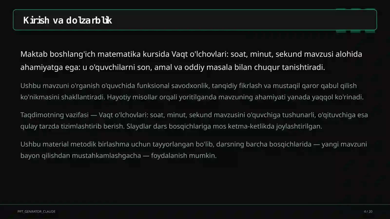 Vaqt o'lchovlari: soat, minut, sekund (3-sinf) 4