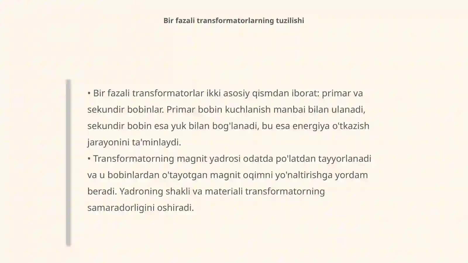 Bir va uch fazali transformatorlarning tuzilishi va ishlash prinsipi 4