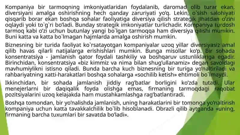 DIVERSIFIKATSIYALASHNING KORPORATIV STRATEGIYALARI 4