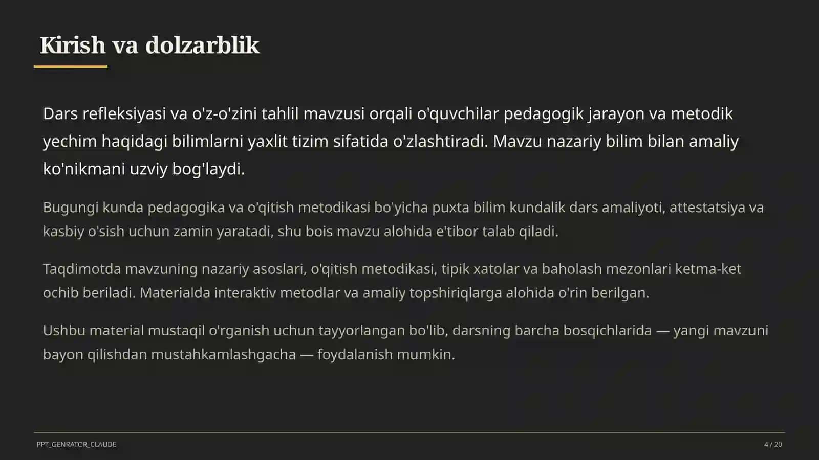 Dars refleksiyasi va o'z-o'zini tahlil 4