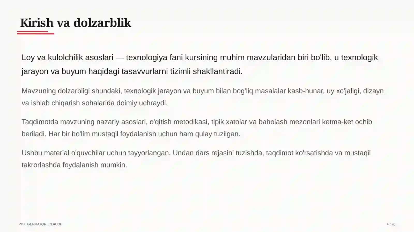 Loy va kulolchilik asoslari (4-sinf) 4