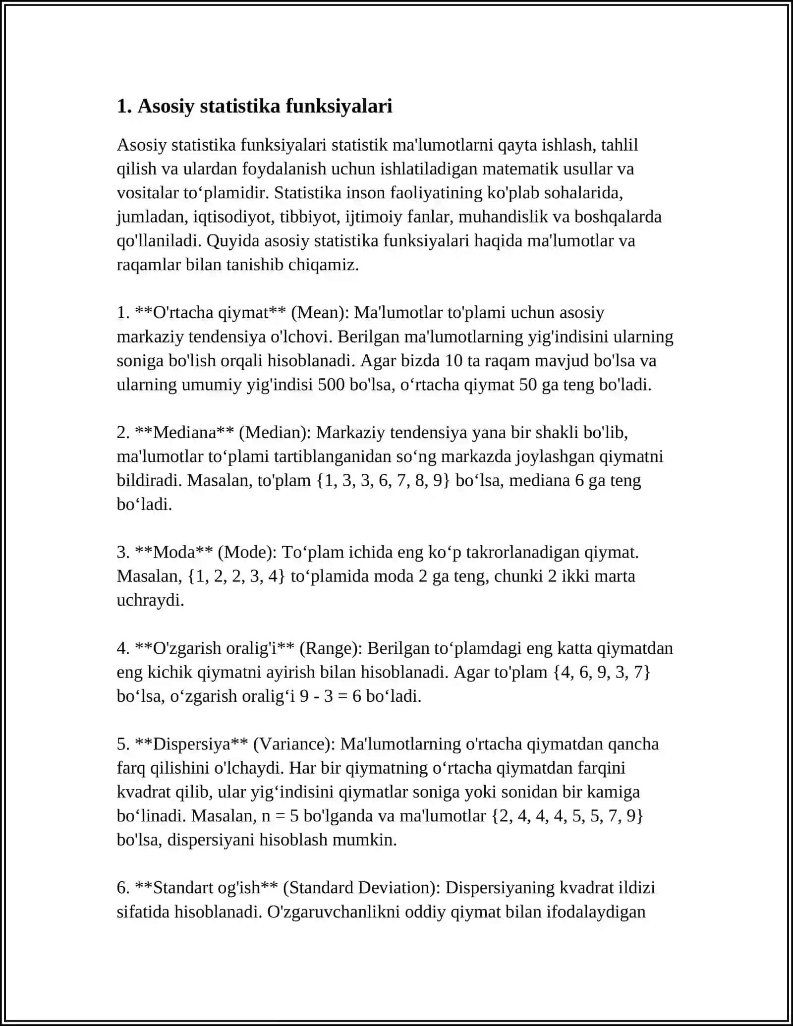 MICROSOFT OFFICE EXCELDA STATISTIK FUNKSIYALAR 4